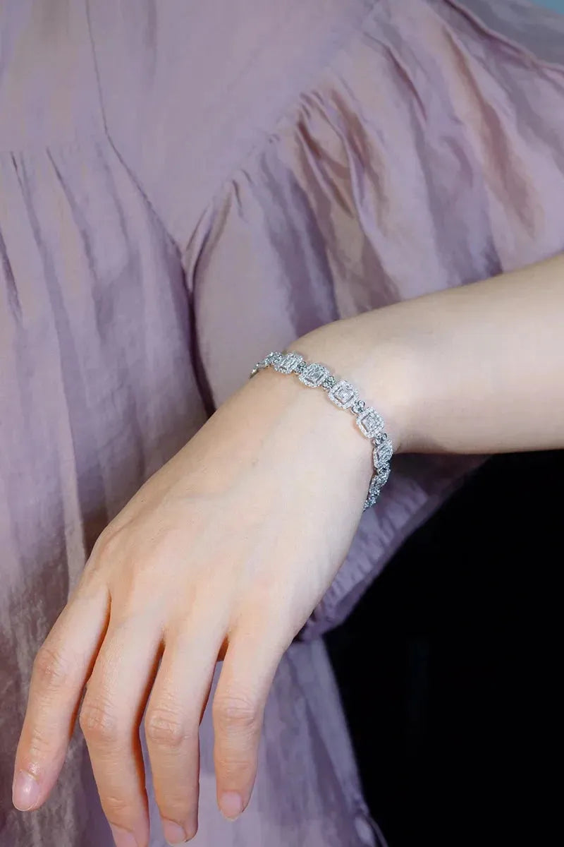18K White Gold Luxury Square Bracelet for Women - 4.0 Carat Real Natural Diamond Tennis Bracelet | Elegant Party Jewelry Gift for Anniversary, Wedding & Special Occasions