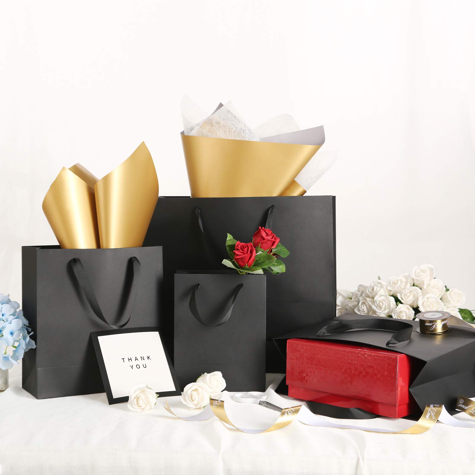 12 Pack Matte Black Gift Bags 7x4x9 Inches with Handles - Premium Small Gift Bags Bulk for Lightweight Gifts, Parties, Birthdays, Weddings & All Occasions - Perfect for Jewelry, Candles, Cosmetics & Small Presents