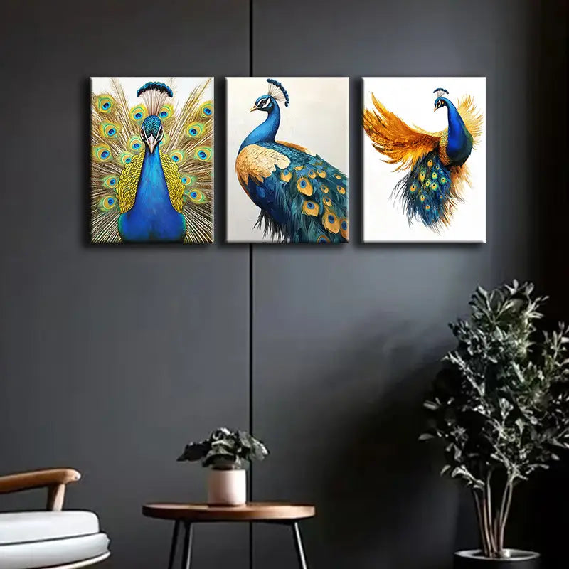 3-Piece Peacock Metal Wall Art - Ready to Hang Home Decor for Living Room, Bedroom & Office - Vibrant Peacock Feather Design - Modern Metal Print Wall Decor for Gifts & Interior Design