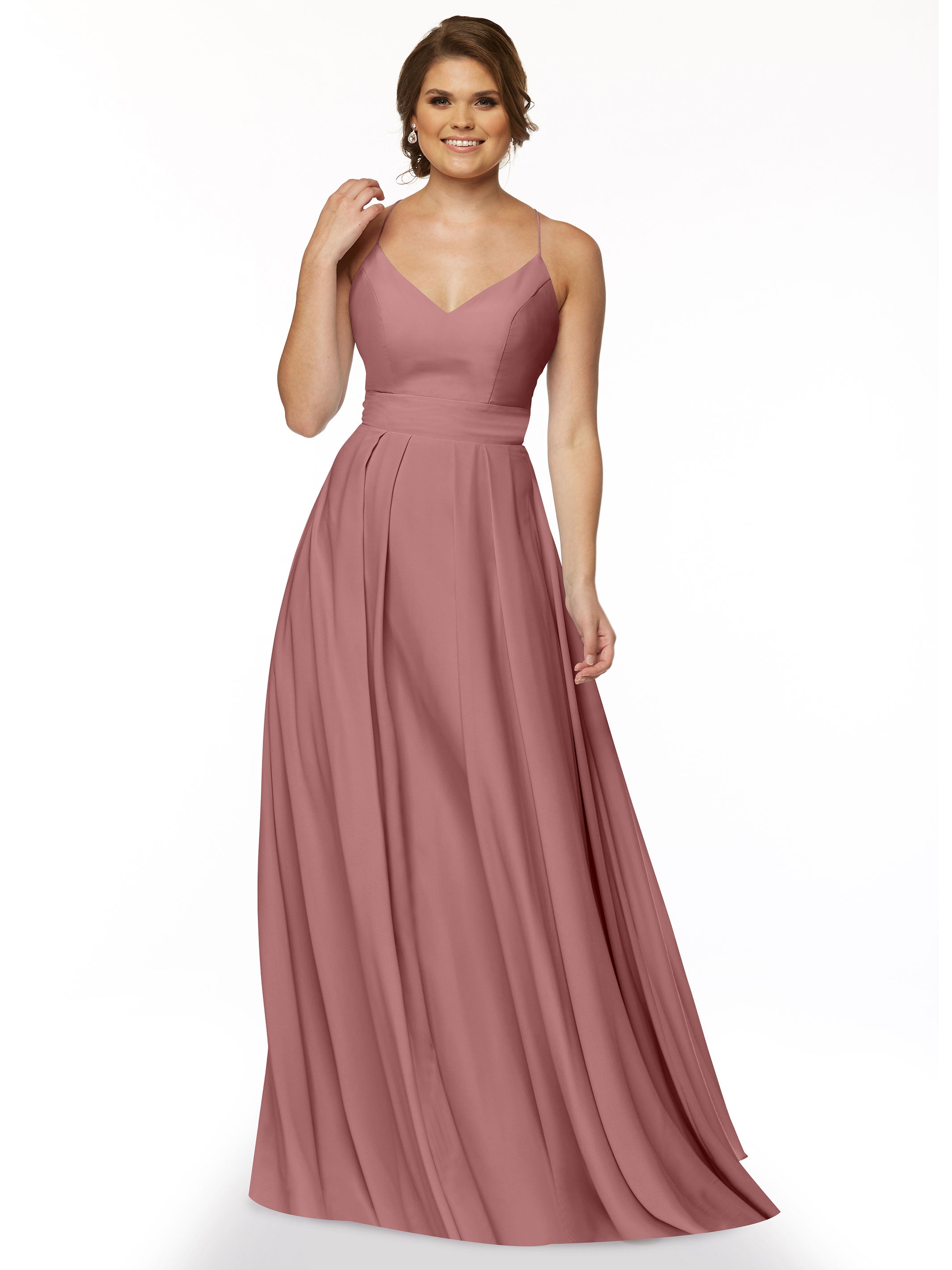 Elegant 83027 Stretch Chiffon A-Line Bridesmaid Dress with Pleats - Perfect for Weddings, Formal Events & Evening Parties