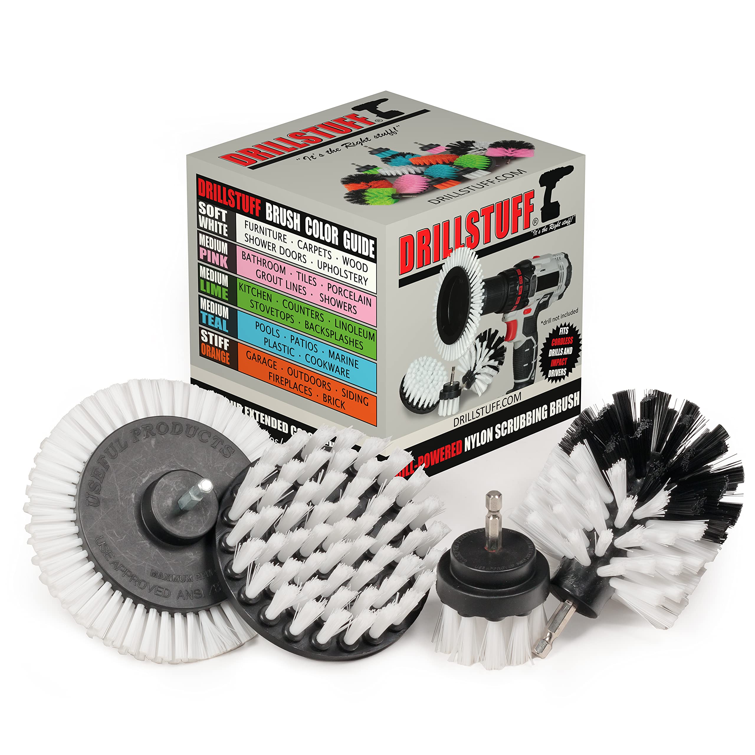 Professional Car Detailing Kit - 4-Piece Wheel & Crevice Brush Attachment Set for Deep Cleaning - Interior Car Cleaner Tools with Unique Spin Scrubbing Brushes - Perfect for Wheels, Vents, and Hard-to-Reach Areas