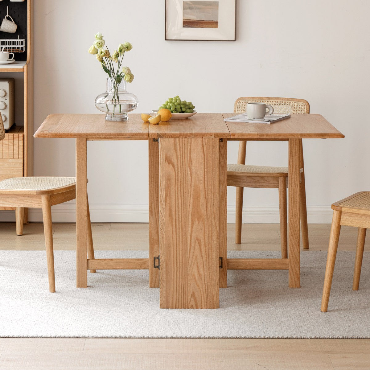 Solid Oak Folding Dining Table - Extendable Wooden Table for Small Spaces | Perfect for Apartments, Patios & Outdoor Entertaining