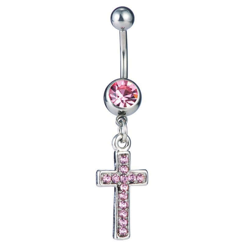 Silver Cross Dangle Belly Button Rings for Women | Surgical Steel Navel Piercing Jewelry | Trendy Gothic Body Jewelry for Parties & Everyday Wear