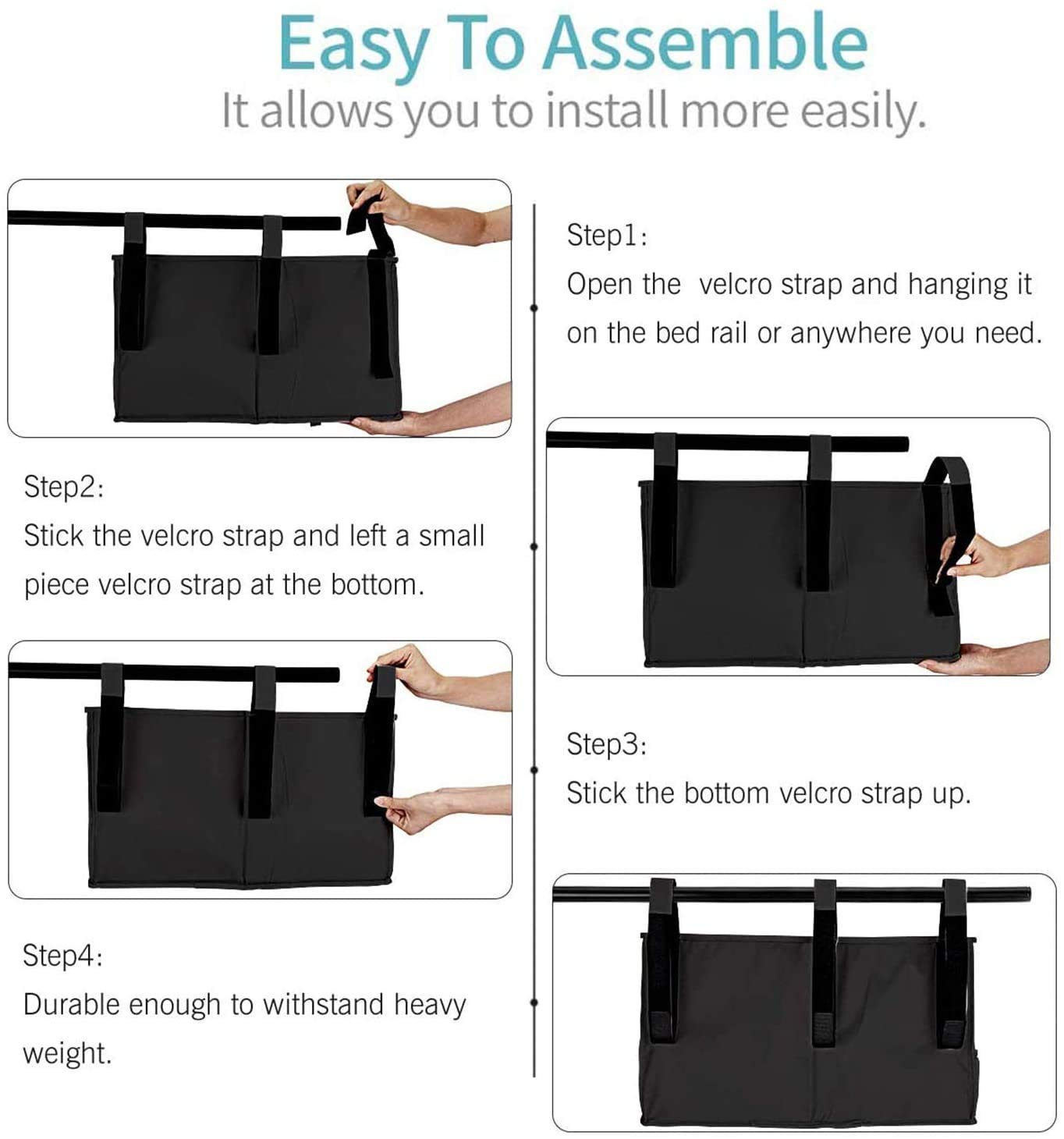 Under Bedside Caddy Cup Holder - Multi-Purpose Storage Organizer for Phones, Remotes, Books & Tablets - Fits Bunk Beds, End Tables, Desks, Recliners & Office Chairs - Perfect for Bedroom, Living Room & Nursery Organization