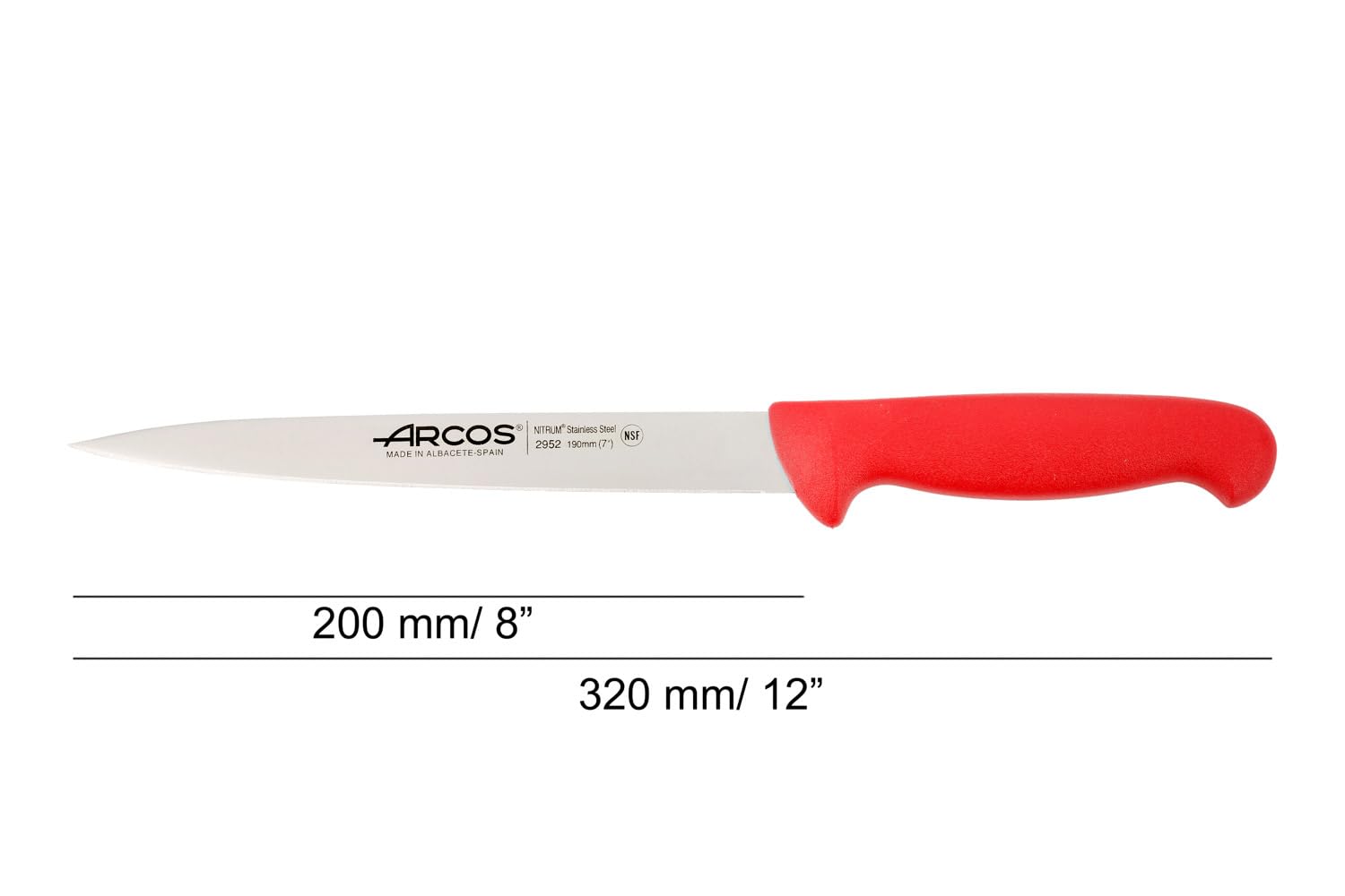 **Arcos 7 Inch Nitrum Stainless Steel Fillet Knife - Sharp 190mm Blade for Meat & Fish - Ergonomic Polypropylene Handle - Heavy-Duty Design (Series 2900, Red) - Perfect for Home Cooking, BBQ, and Professional Kitchen Use**