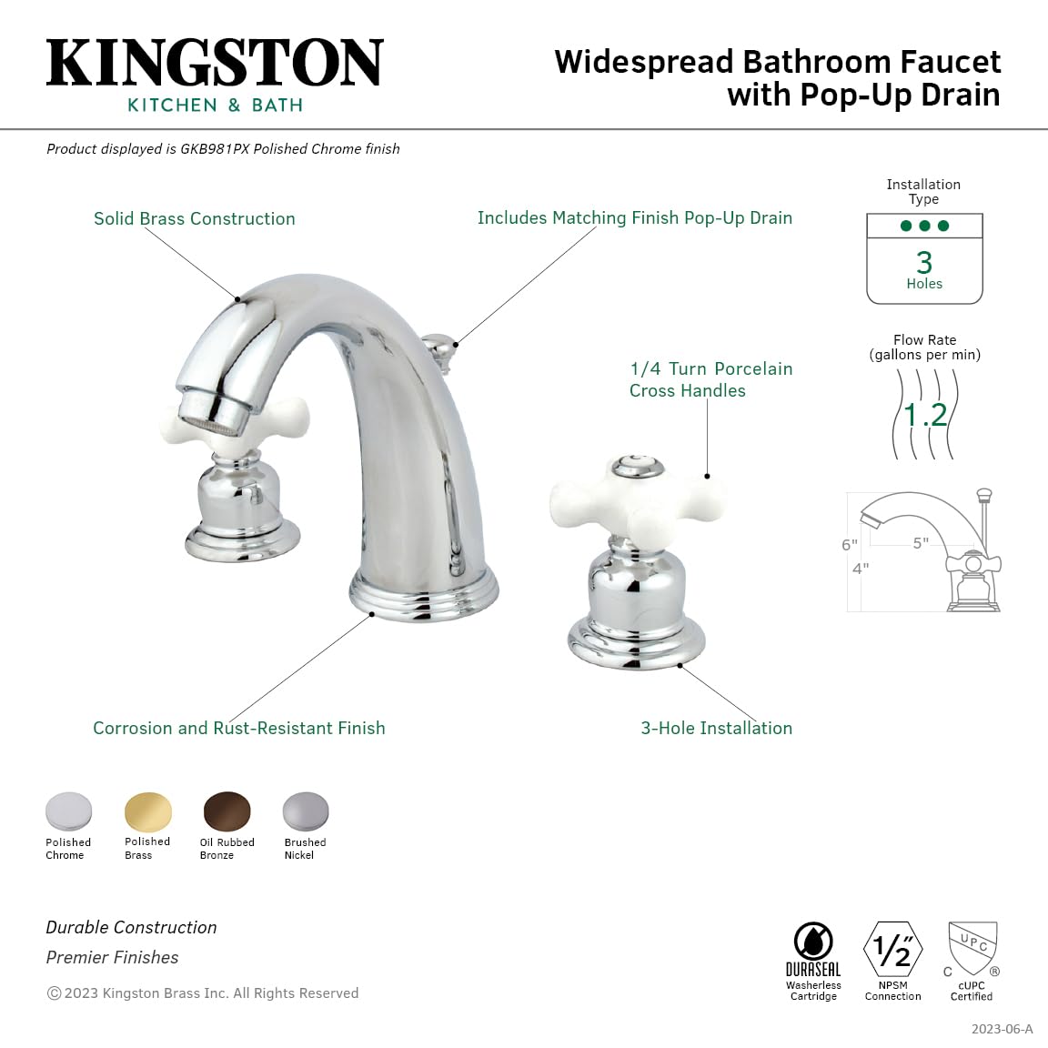 Kingston Brass GKB981PX English Country Widespread Bathroom Faucet - 5.25