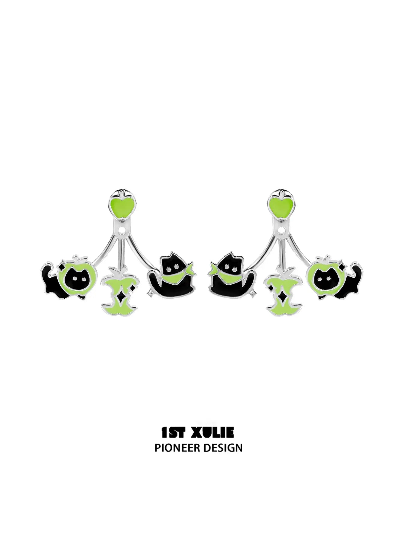 A pair of green kitten earrings
