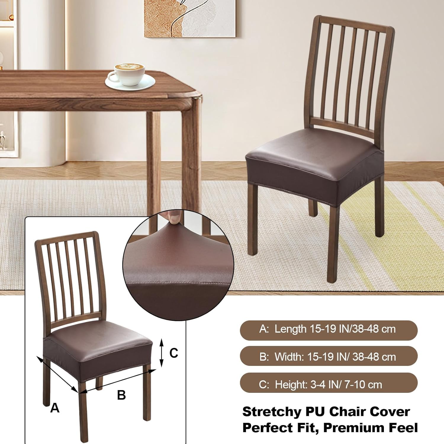FUANGUI 4-Pack PU Leather Chair Covers - Waterproof, Stretchable & Washable for Dining & Kitchen