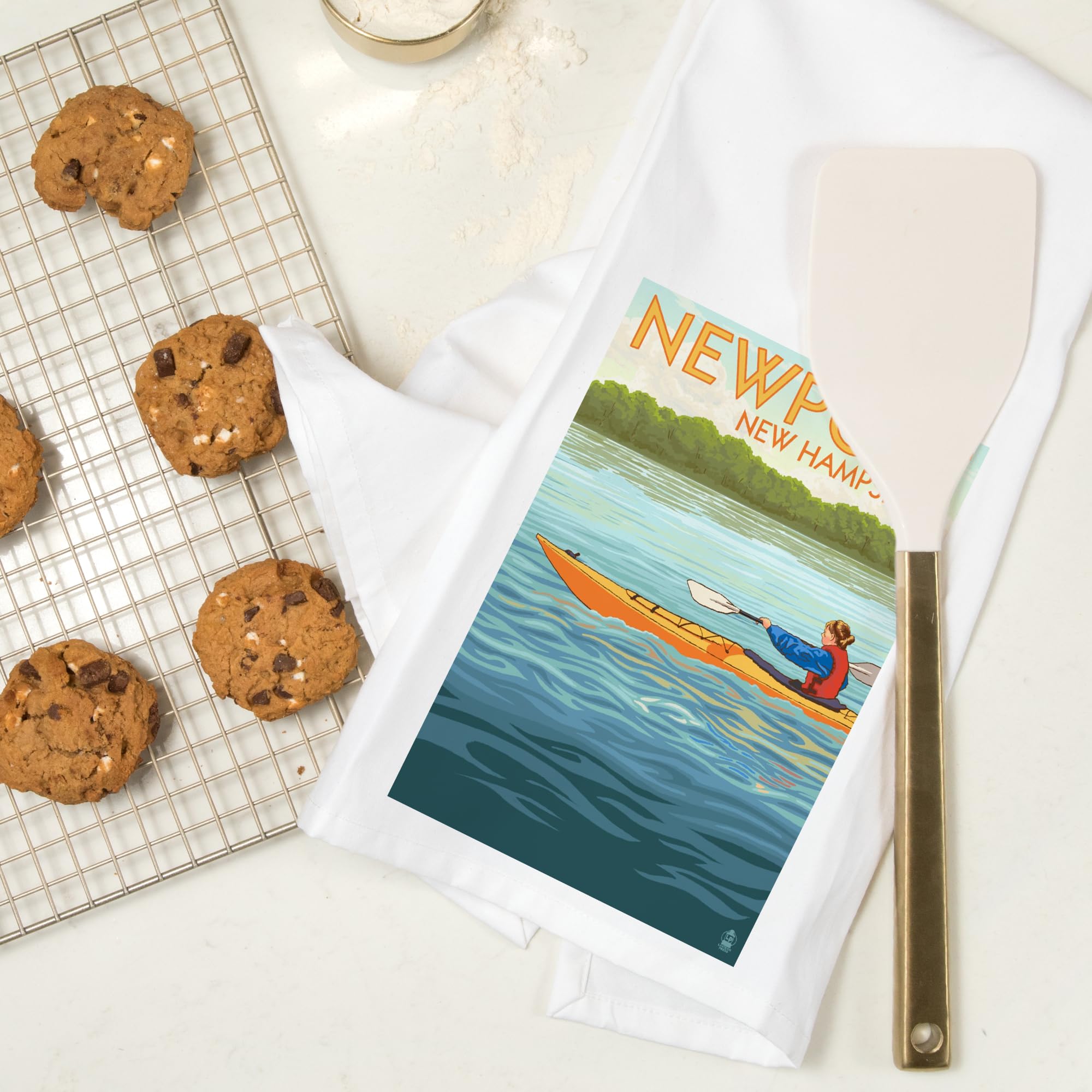 Lantern Press Newport New Hampshire Kayak Scene Tea Towel - 100% Cotton Decorative Hand Towel for Kitchen & Home Decor | Perfect for Gifts, Dish Drying & Coastal Themed Decor