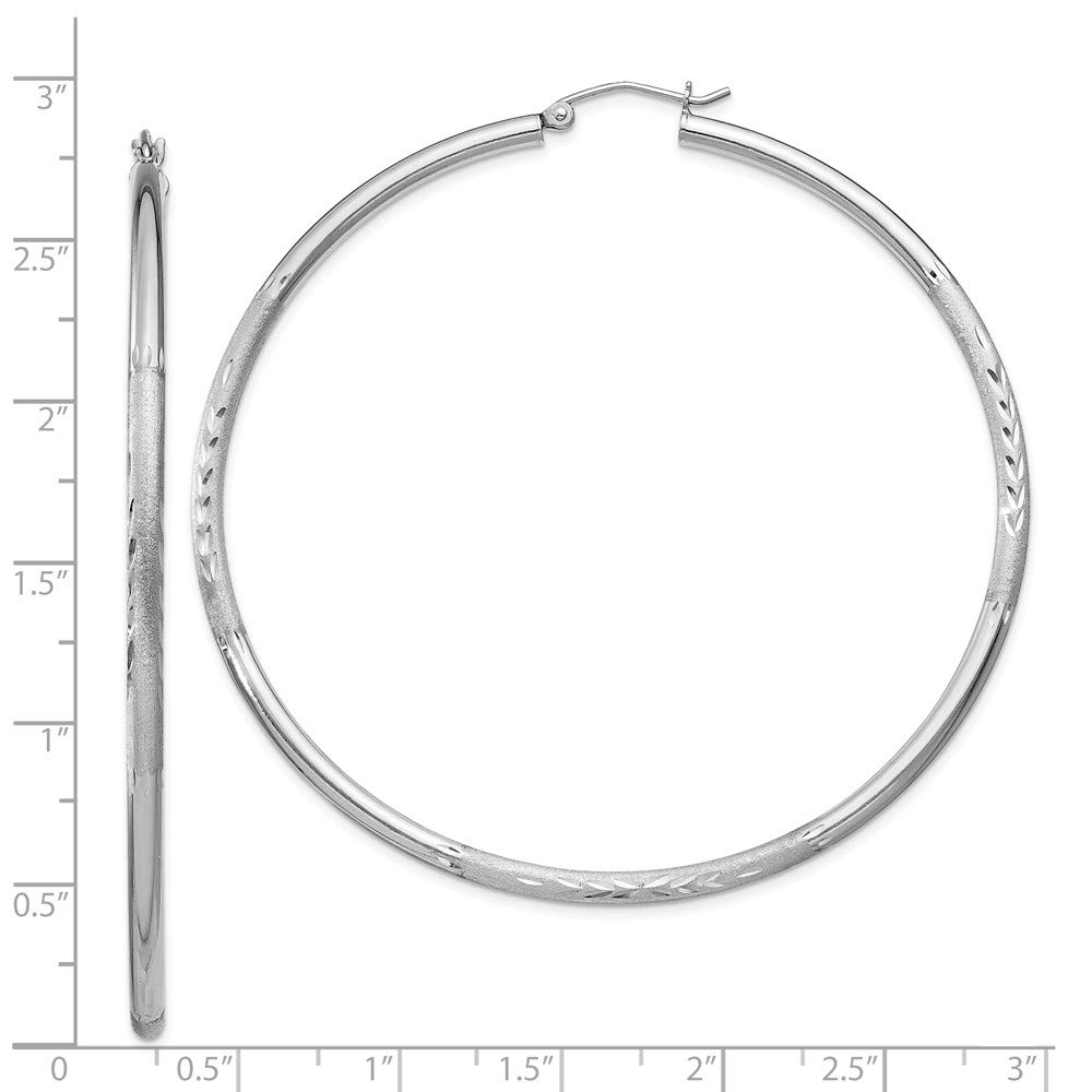925 Sterling Silver Rhodium-Plated 2.50mm Satin Diamond-Cut Hoop Earrings for Women - Elegant Everyday Jewelry & Perfect Gift for Birthdays, Anniversaries