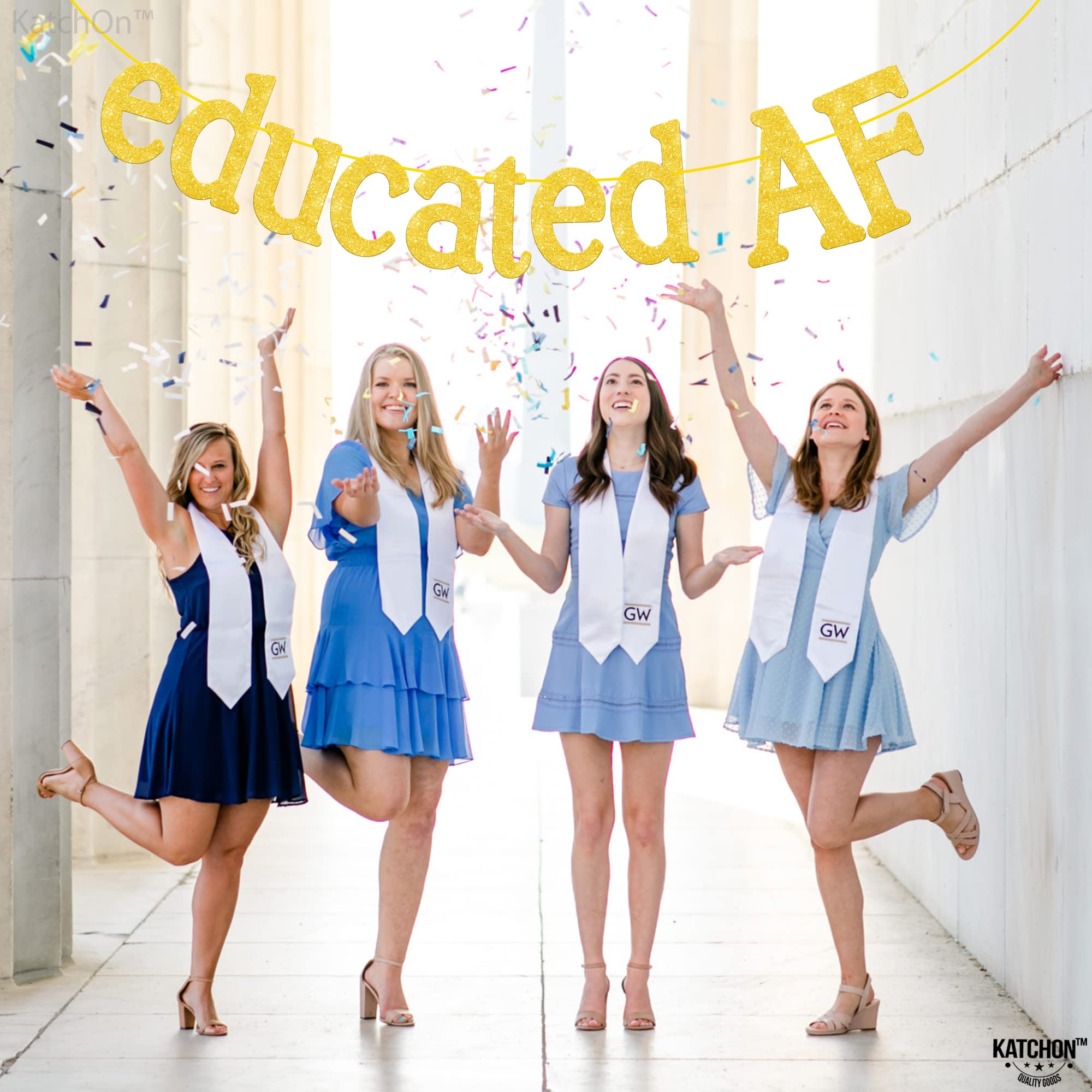 KatchOn Educated AF Gold Glitter Graduation Banner - 10 Feet, No DIY Required | 2025 Graduation Party Decorations, Class of 2025 | Perfect for High School & College Graduation Ceremonies, Photo Backdrops & Celebration Decor