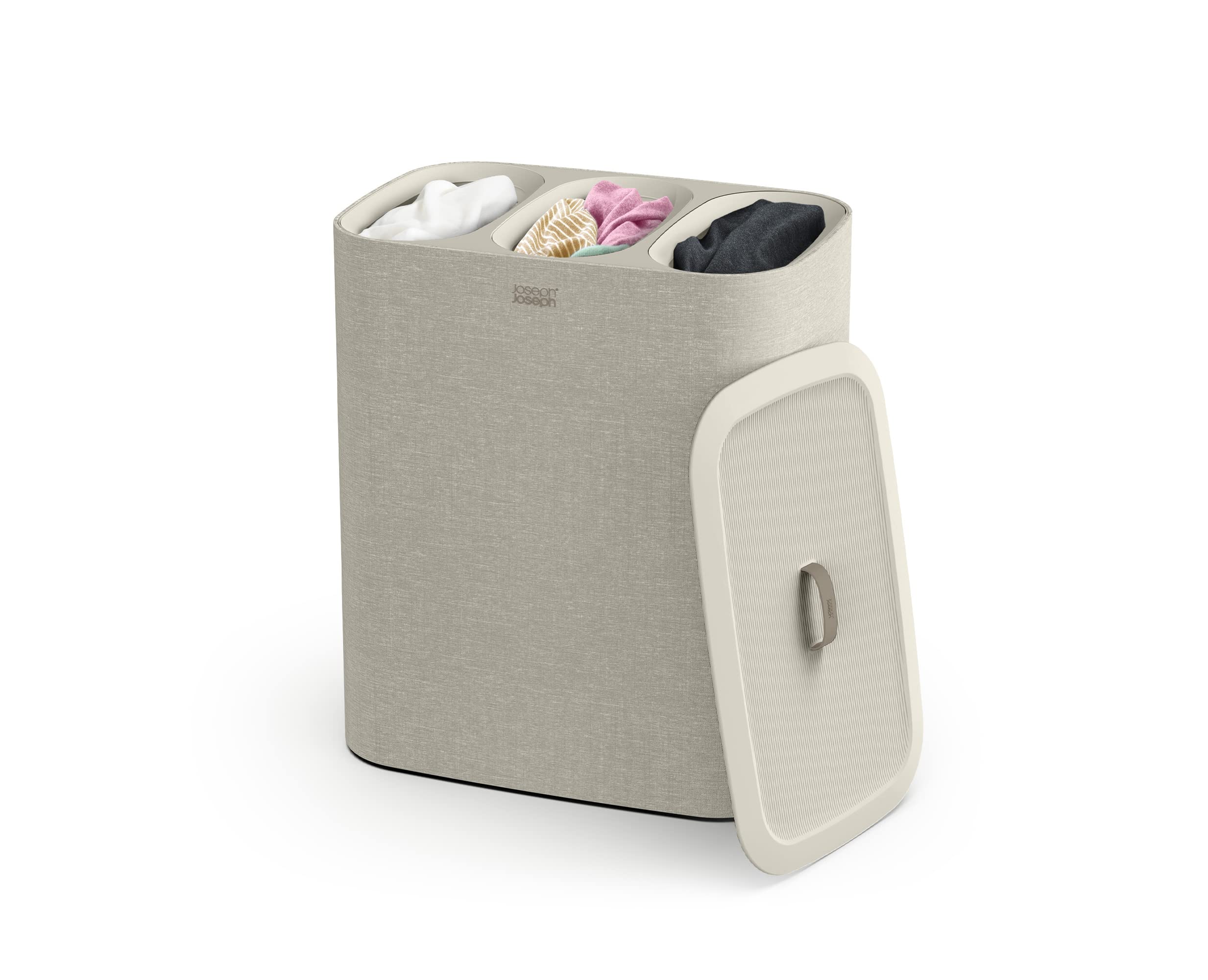 Joseph Joseph Tota - 90L Laundry Hamper with Lid, 3 Removable Wash Bags & Handles, Ecru - Perfect for Bedroom, Bathroom & Laundry Room Organization