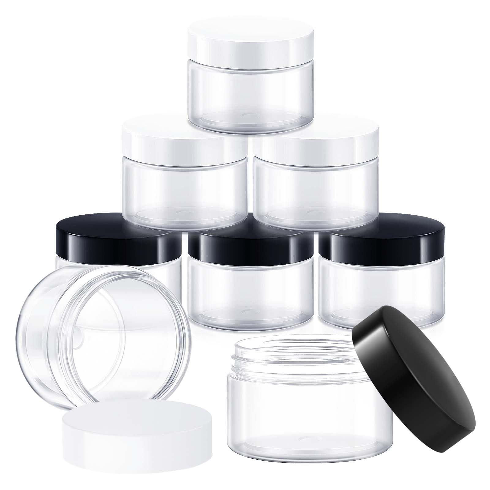 8-Pack 1 oz Travel-Sized Plastic Jars with Black & White Lids - Clear Refillable Cosmetic Containers for Creams, Lotions, Scrubs, Makeup & Food Storage - Perfect for Travel, Home Organization & DIY Beauty Products