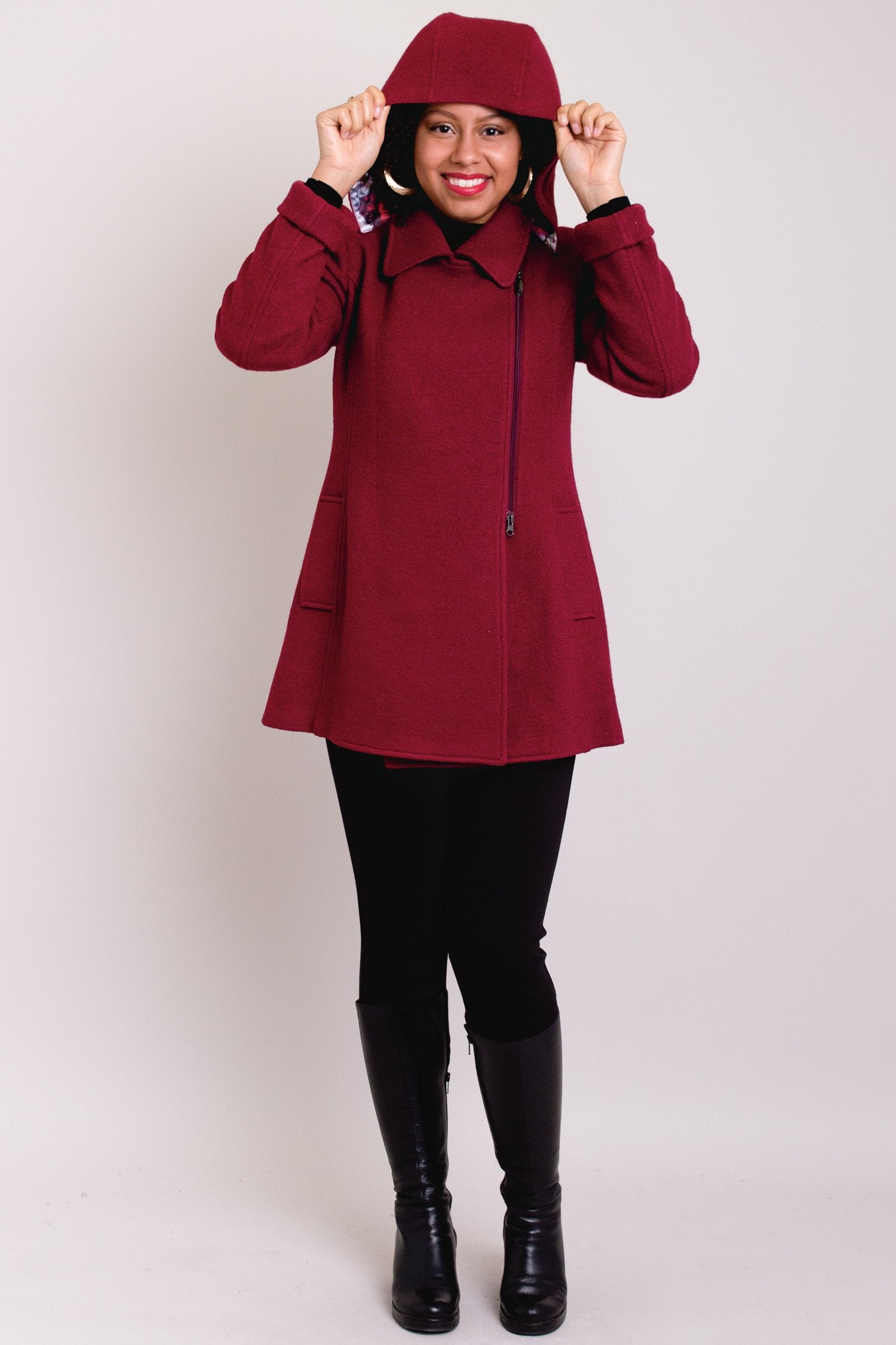 Gemma Coat Women's Burgundy Wool Overcoat - Elegant Winter Outerwear for Office, Dating & Special Occasions