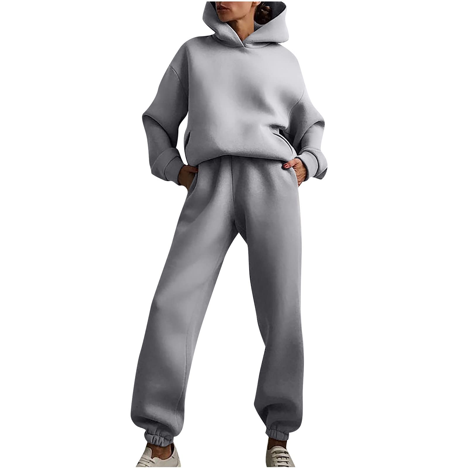 Binmer Women's Hoodie Tracksuit Set - Long Sleeve Pullover Sweatshirt & Jogger Pants 2-Piece Workout Outfit | Gym, Yoga, Running & Casual Wear