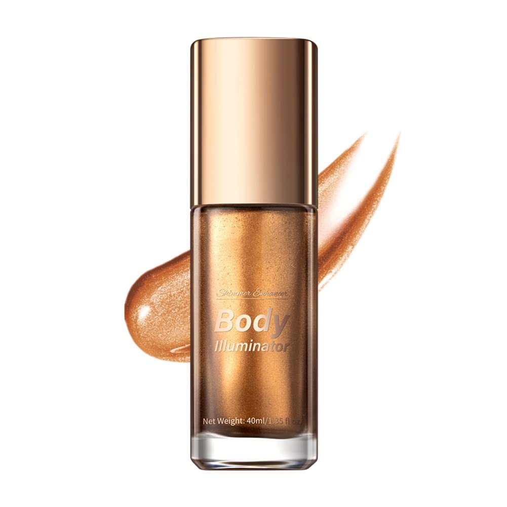 Ofanyia Waterproof Face & Body Luminizer - Long-Lasting Shimmer Bronzer Glow Illuminator, Smooth Liquid Highlighter Foundation with Moisturizing Formula (03# Bronze Gold) - Perfect for Beach, Parties & Night Out Makeup