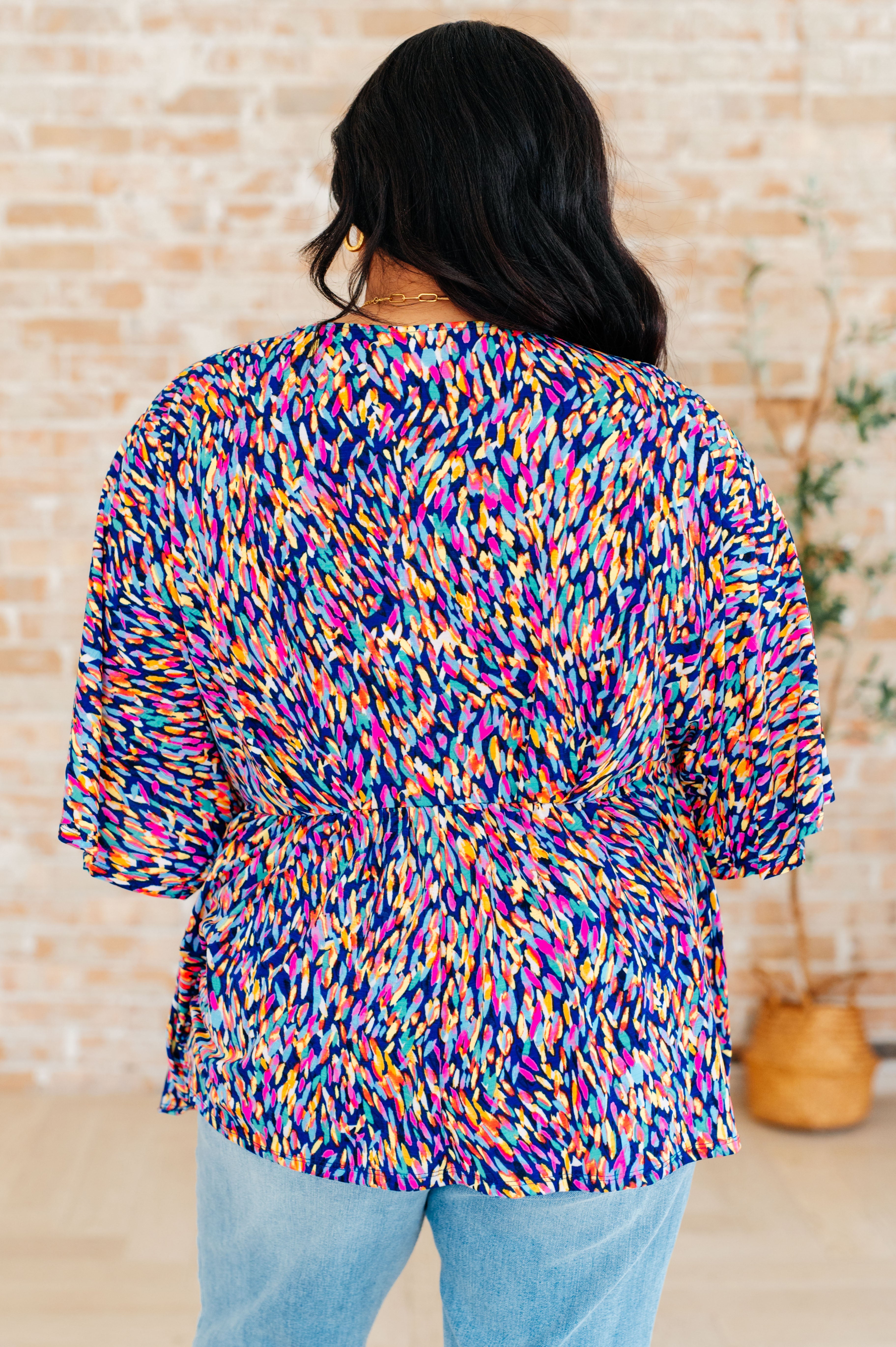 Dreamer Peplum Top in Painted Royal Multi - Flowy Women's Blouse for Casual Wear, Office & Date Night Outfits