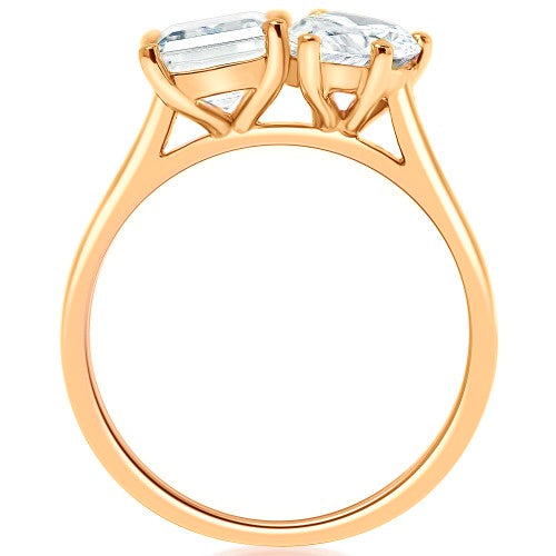 Toi et Moi Engagement Ring - 14K Gold Two Stone Promise Ring for Women - Perfect for Proposals, Anniversaries & Romantic Occasions