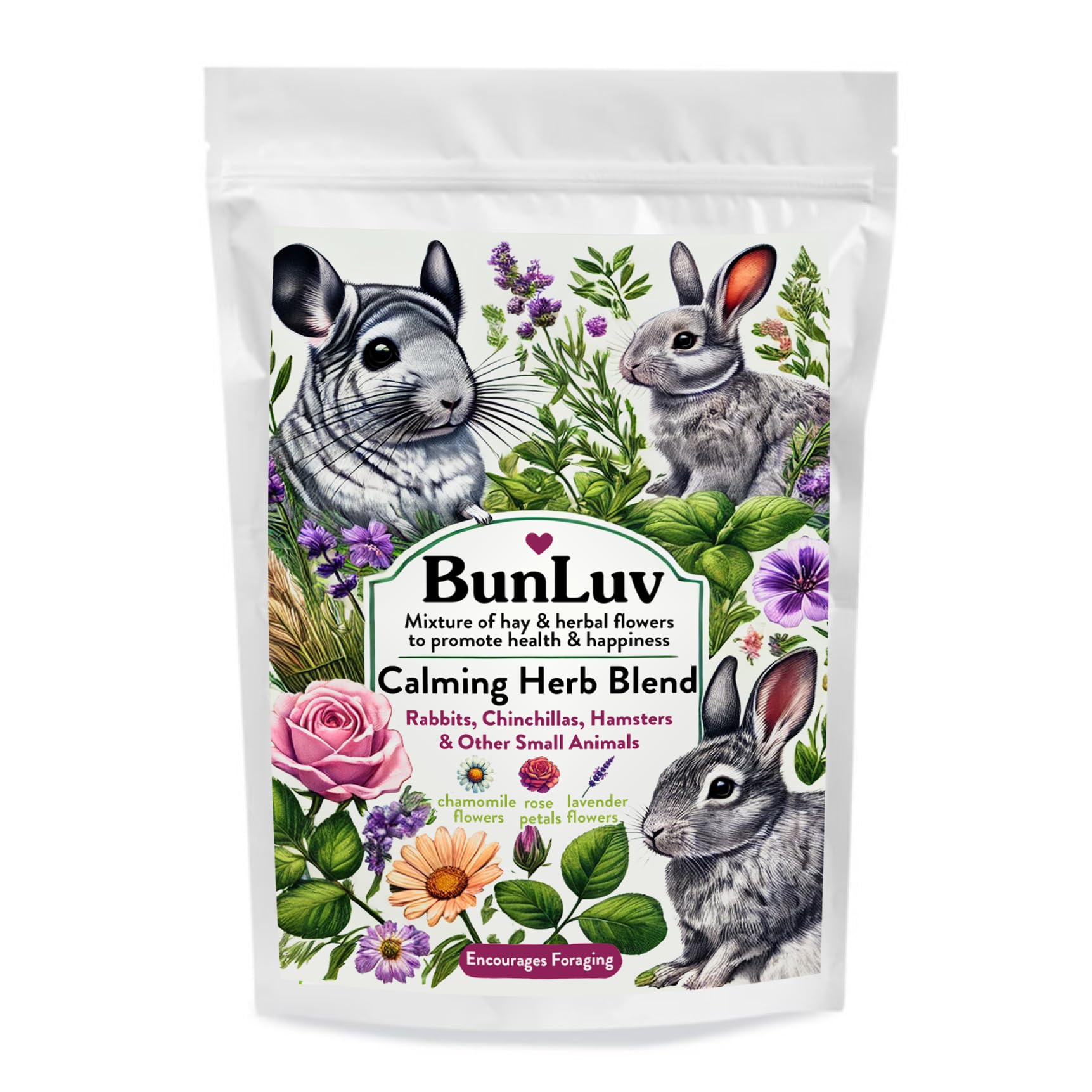 Premium Herbal Calming Forage: Timothy Hay & Organic Herbs Blend for Rabbits, Guinea Pigs, Chinchillas & Hamsters - 10oz Small Pet Treat - Perfect for Stress Relief & Natural Snacking