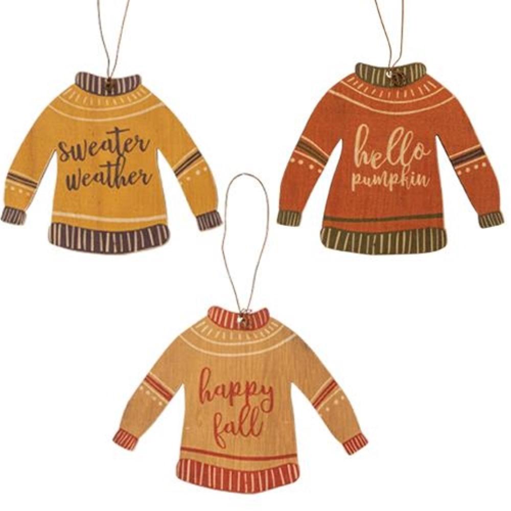 3-Piece Set of Fall-Themed Wooden Sweater Ornaments - Perfect for Christmas Tree Decor, Thanksgiving Home Decor, and Seasonal Gift Giving