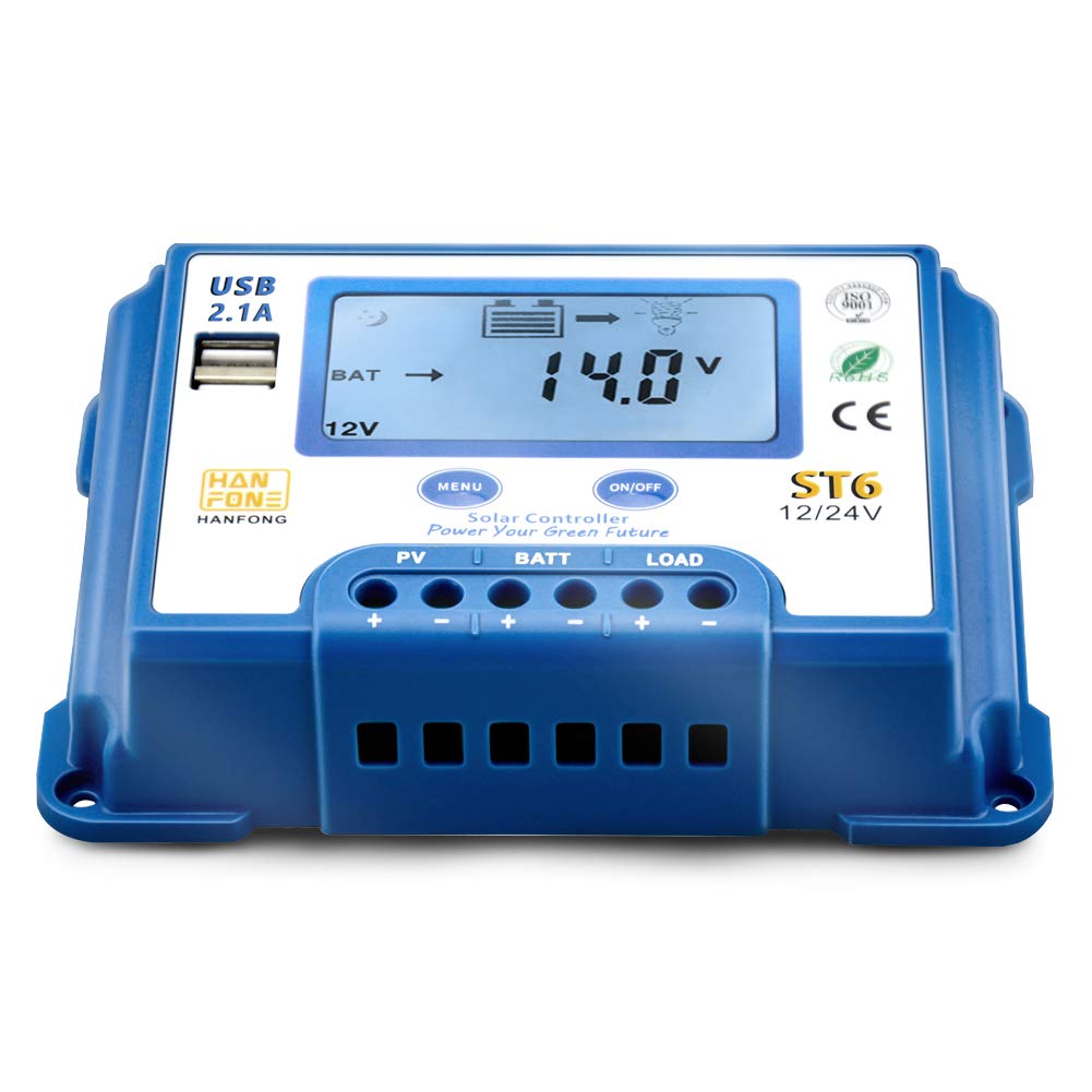 10A 12V/24V Solar Charge Controller with Dual USB & LCD Display - Auto Solar Panel Charging Regulator for RV, Boat, Off-Grid Power Systems