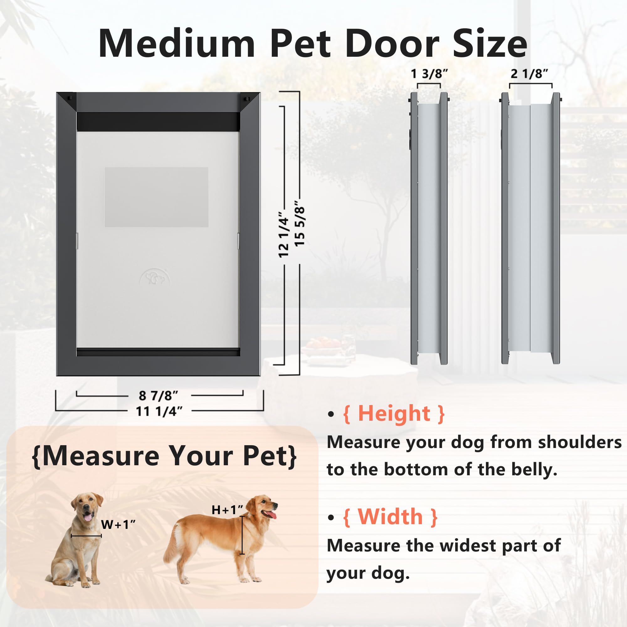 Durable Aluminum Medium Dog Door for Exterior Doors - Double Magnetic Flaps & Sliding Lock Panels - Perfect for Dogs & Large Cats up to 40lbs - Ideal for Patio, Garage & Backyard Access