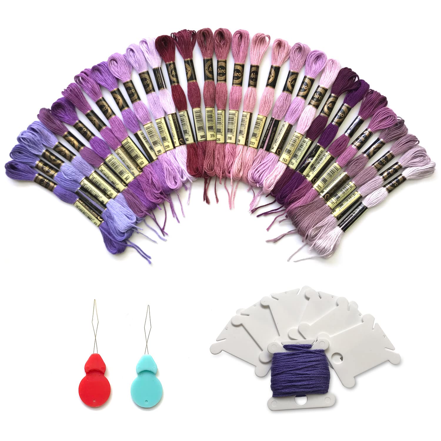 30 Skeins Embroidery Floss for Cross Stitch & Friendship Bracelets - Includes 10 Bobbins & 2 Needle Threaders (Purple) | Perfect for DIY Crafts, Sewing Projects & Handmade Gifts