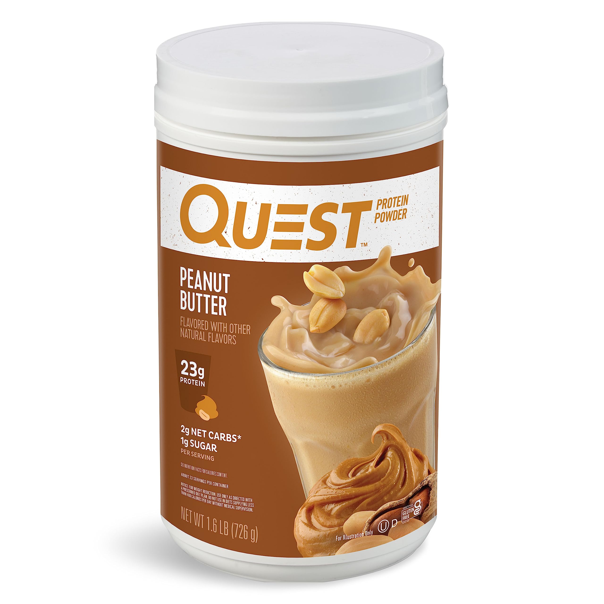 Quest Nutrition Peanut Butter Protein Powder - 23g Protein, 1g Sugar, Low Carb, Gluten Free, 1.6 Pound (23 Servings) | Post-Workout Recovery & Healthy Meal Replacement for Weight Loss & Muscle Building