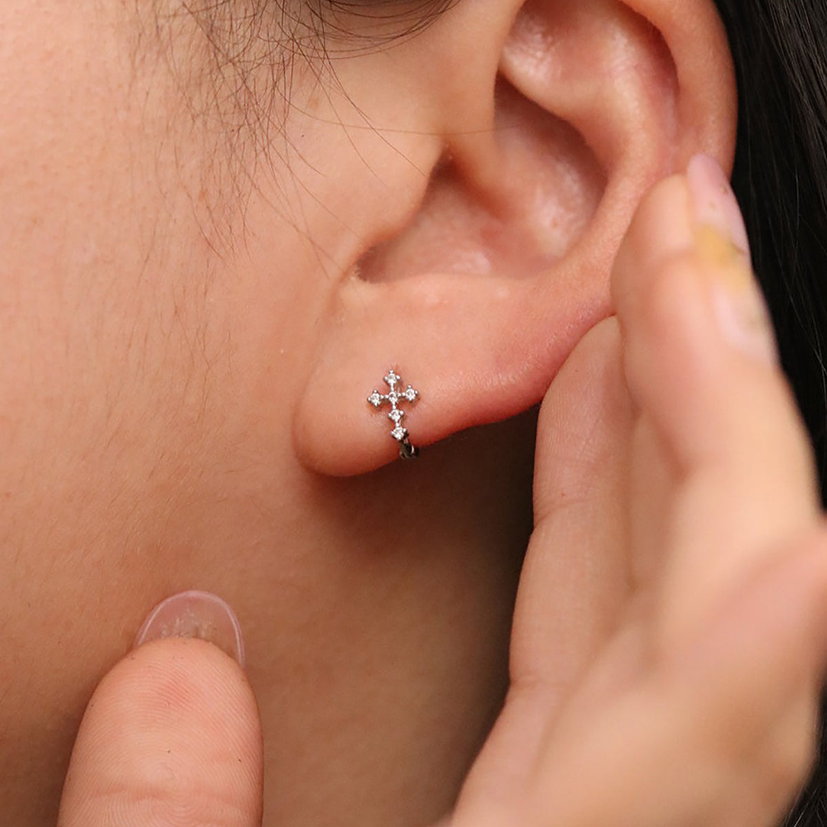 Cubic Cross Huggie Earrings for Women - Minimalist Gold Hoop Earrings for Everyday Wear - Perfect for Gifts, Parties, and Casual Outfits