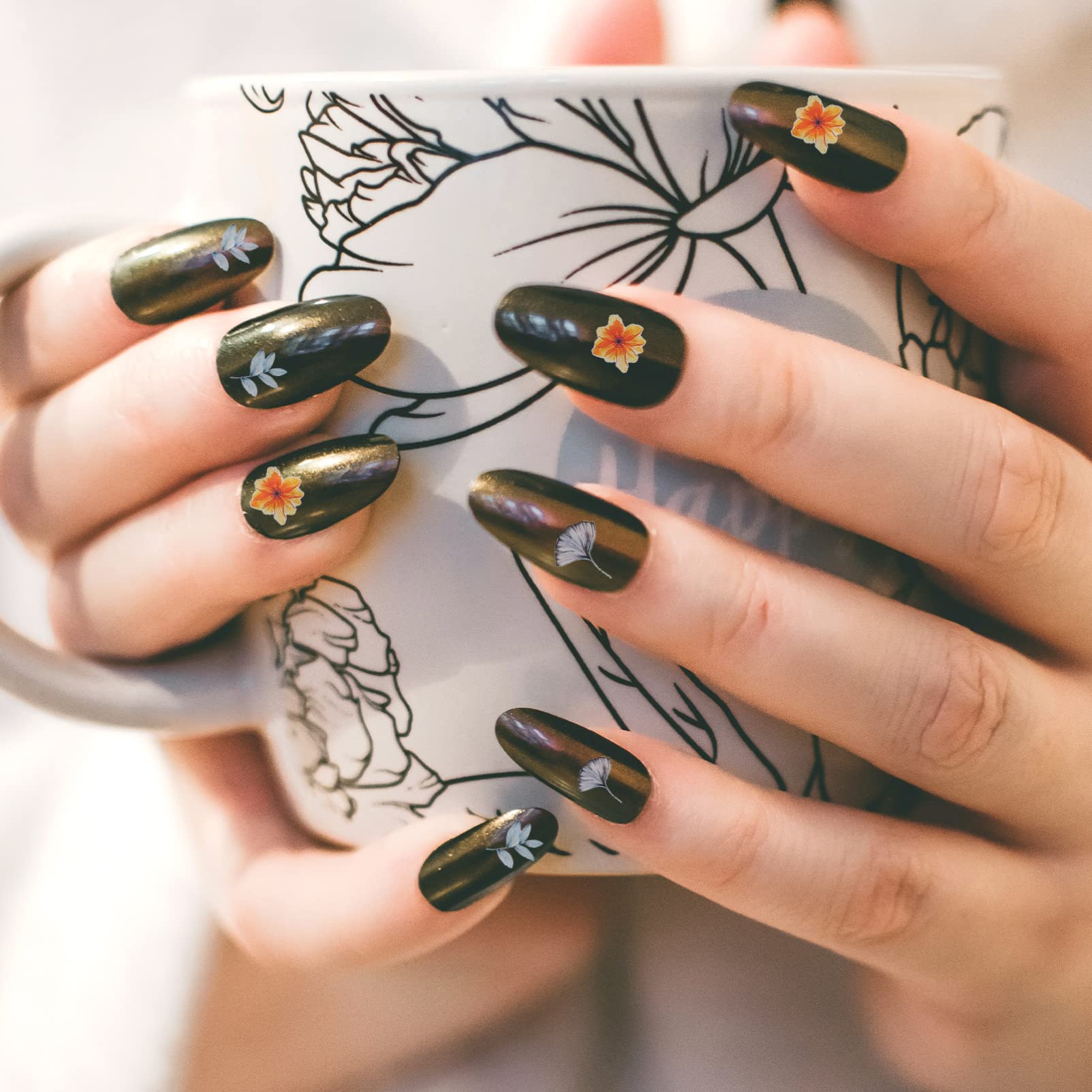 EXCLUZO 6 Sheets Self-Adhesive Nail Art Decals - Floral Nail Stickers for Women, DIY Manicure Designs, Waterproof Nail Decorations for Parties, Weddings & Special Occasions