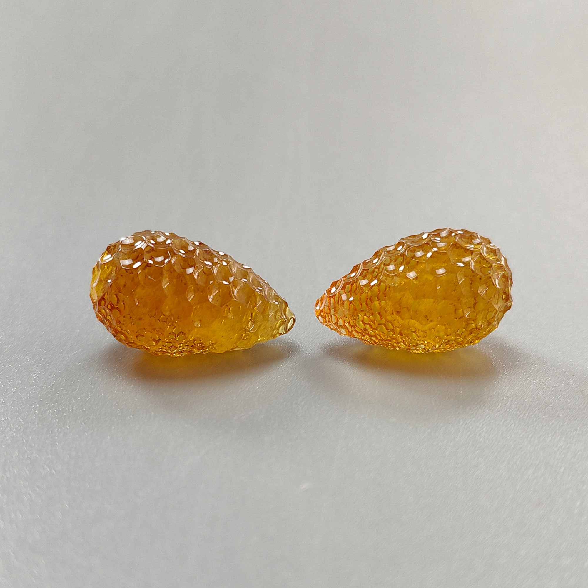 Natural Untreated Yellow Citrine Gemstone Carving - 57.20cts Hand Carved Teardrop Shape (24mm & 25mm, 2pcs) November Birthstone Jewelry Making Supplies for Necklace, Earrings & DIY Crafts
