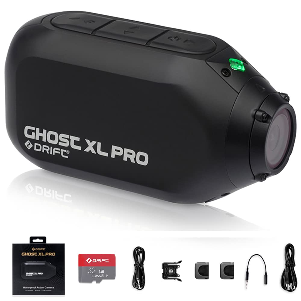 Drift Ghost XL Pro 4K WiFi Action Camera - Waterproof Sports Camera with EIS Stabilization, 7-Hour Battery Life, External Mic Support, Includes 32GB SD Card & Accessories Kit for Vlogging, Motorcycling, Surfing & Outdoor Adventures