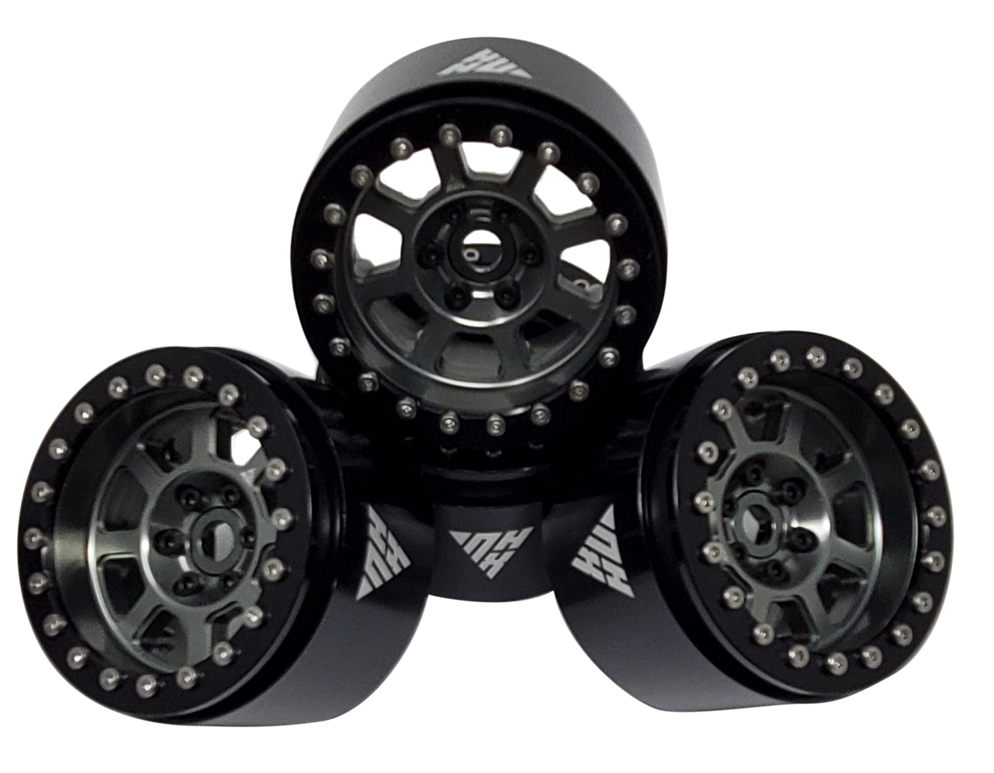 NHX RC 2.2'' Aluminum Beadlock Crawler Wheels Rims - Grey/Black (4 Pack) - Heavy Duty Off-Road Crawler Wheels for RC Rock Crawlers & Trail Trucks - Perfect for Rock Climbing, Trail Adventures & Off-Road RC Racing