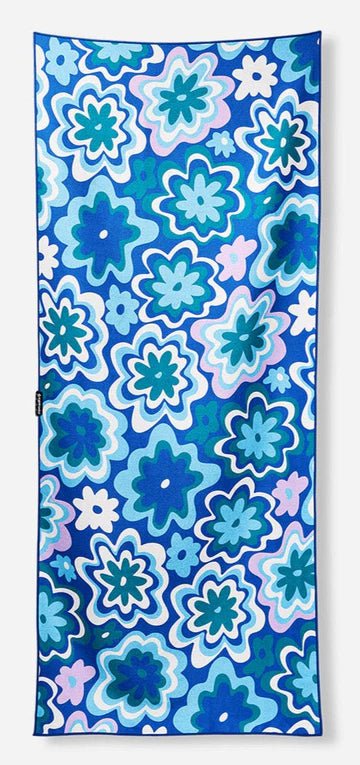 Nomadix Original Towel - Quick Dry, Lightweight & Absorbent Travel Beach Towel with Groovy Blue Green Flower Design | Perfect for Pool, Yoga, Gym & Outdoor Adventures