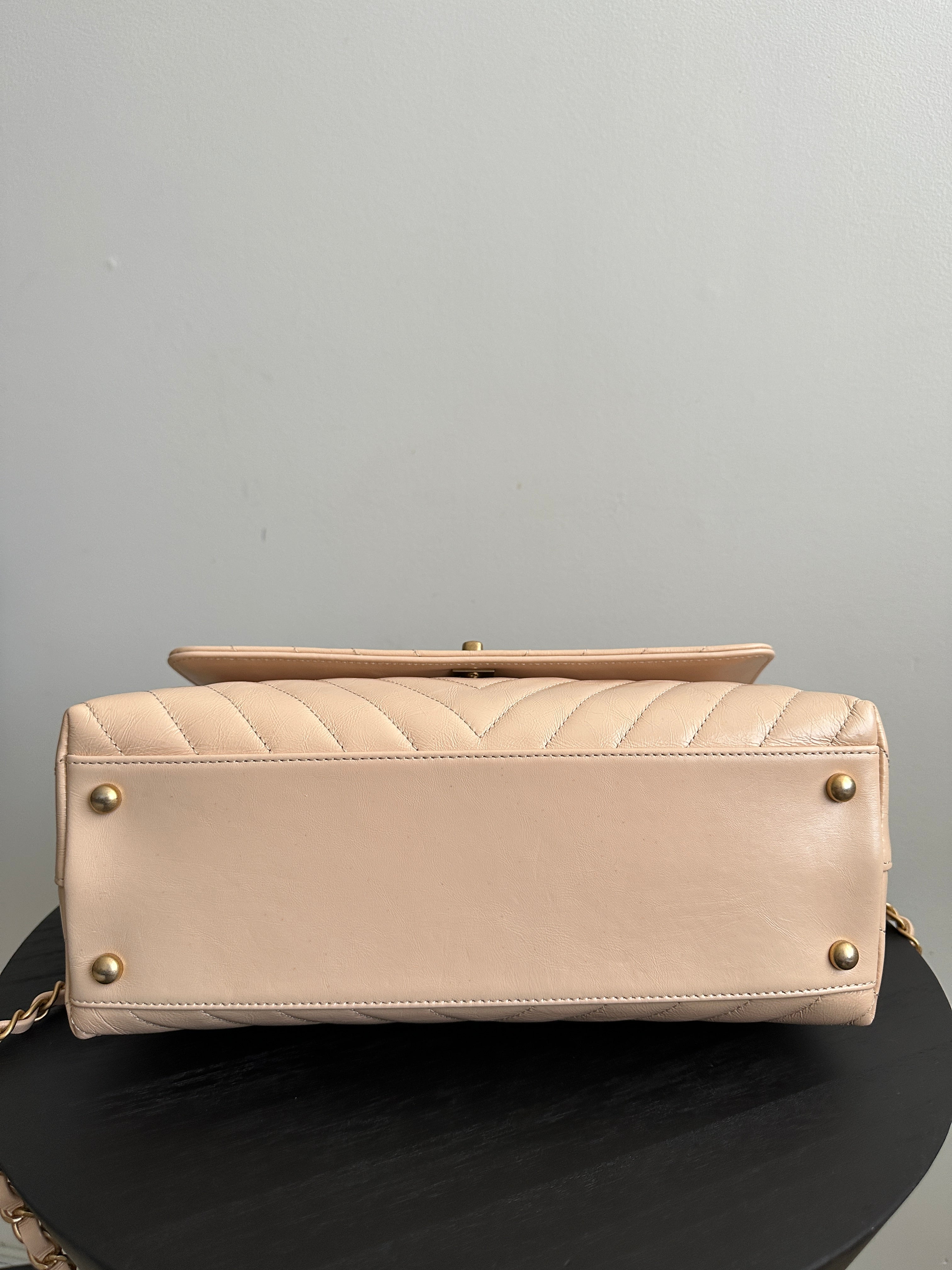Chanel Nude Chevron Aged Leather Exotic Top Handle Flap Bag - Luxury Designer Handbag for Women, Perfect for Parties, Work & Special Occasions