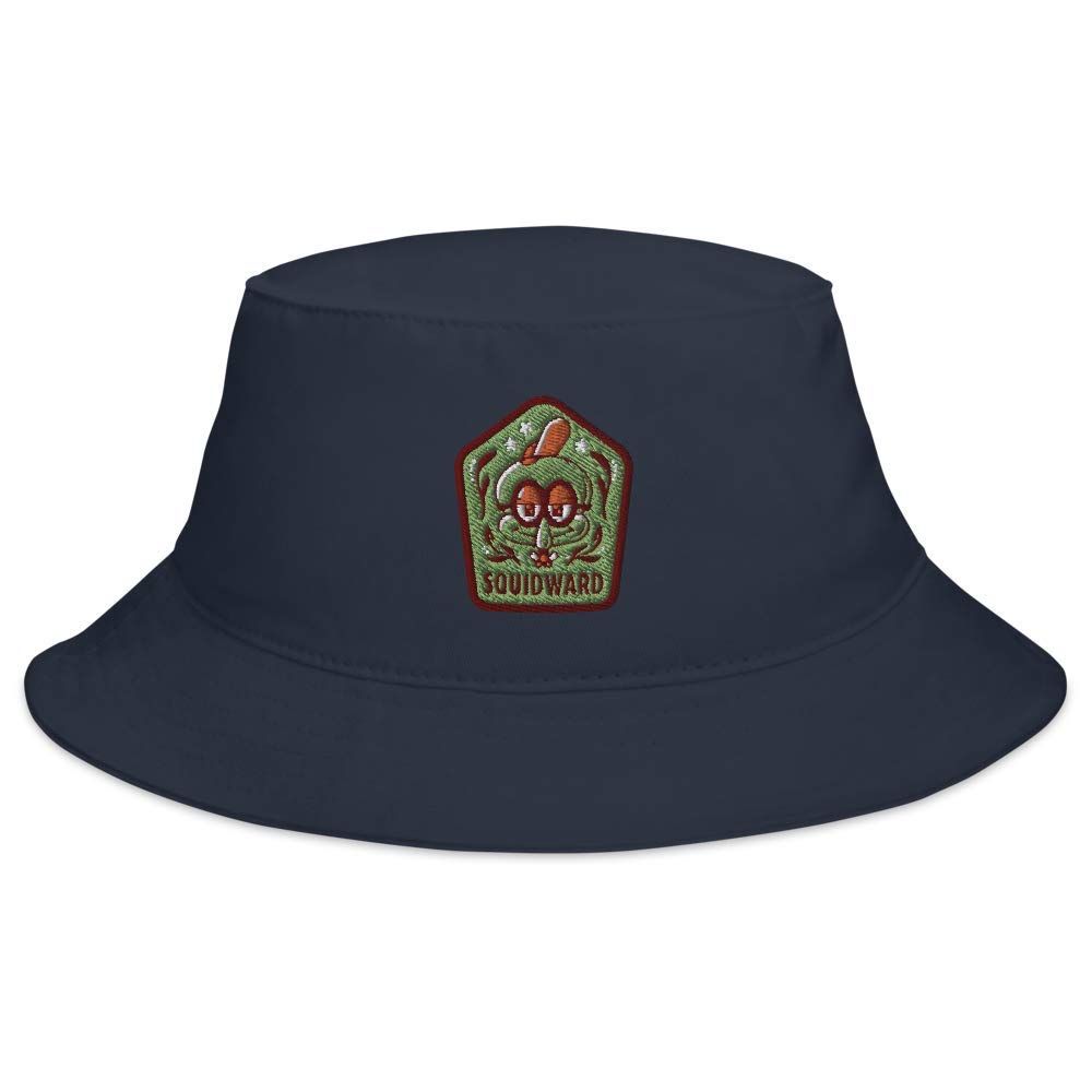 SpongeBob SquarePants Sponge on The Run Squidward Badge Flexfit Bucket Hat for Men & Women - Cartoon Character Adjustable Sun Hat for Beach, Outdoor, Cosplay & Costume Party