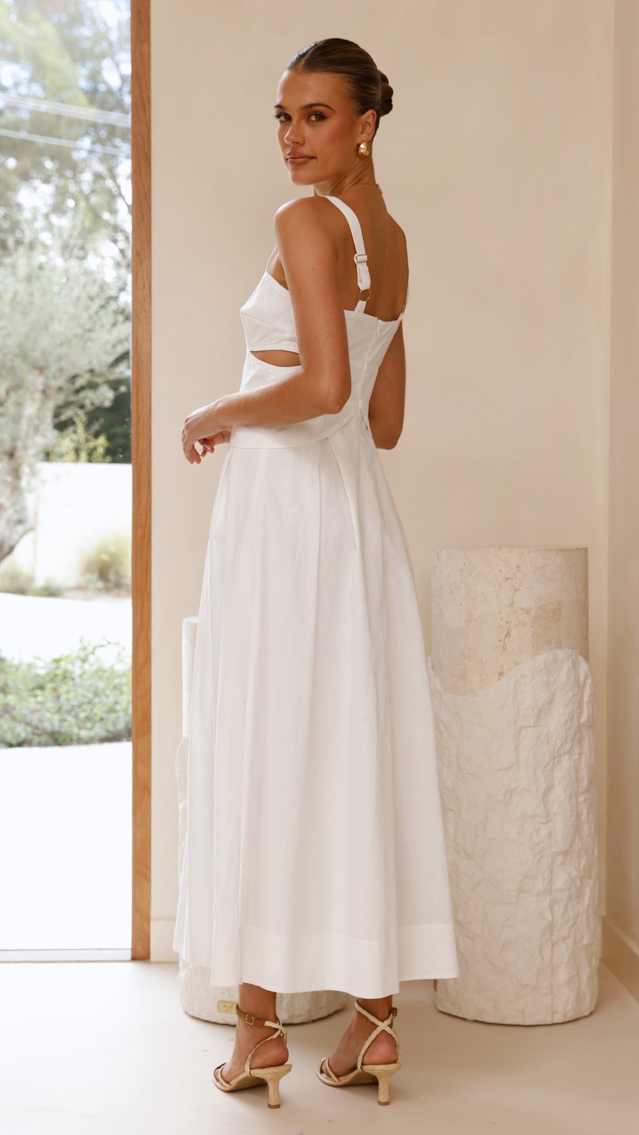 Harleigh Midi Dress - White Flowy Summer Dress for Women | Perfect for Beach, Wedding & Casual Outings