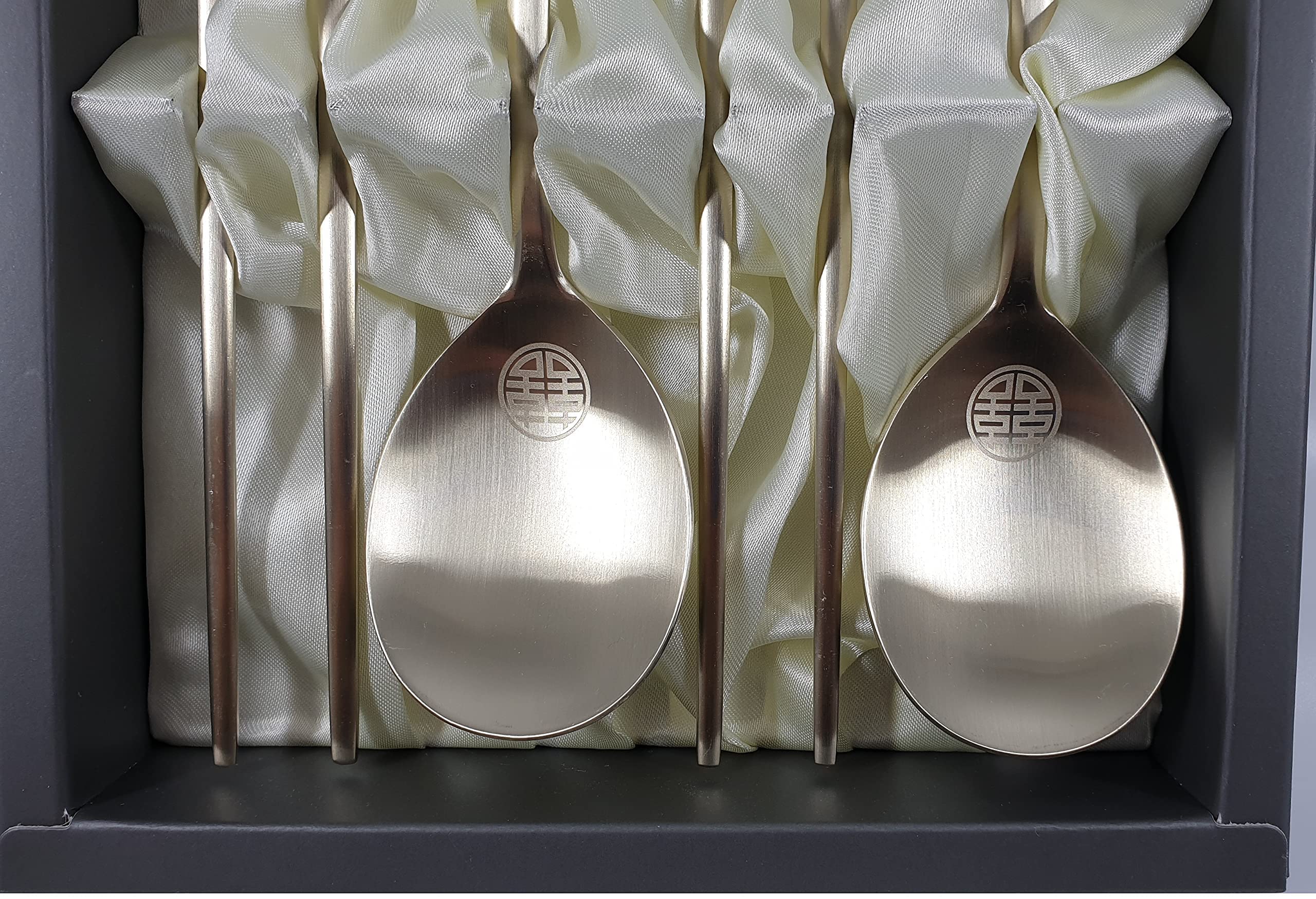 Premium Korean Metal Chopsticks and Spoon Set - Stainless Steel with Titanium Gold Plating & Hangul Characters - Perfect for Asian Dining, Gifts, and Home Decor