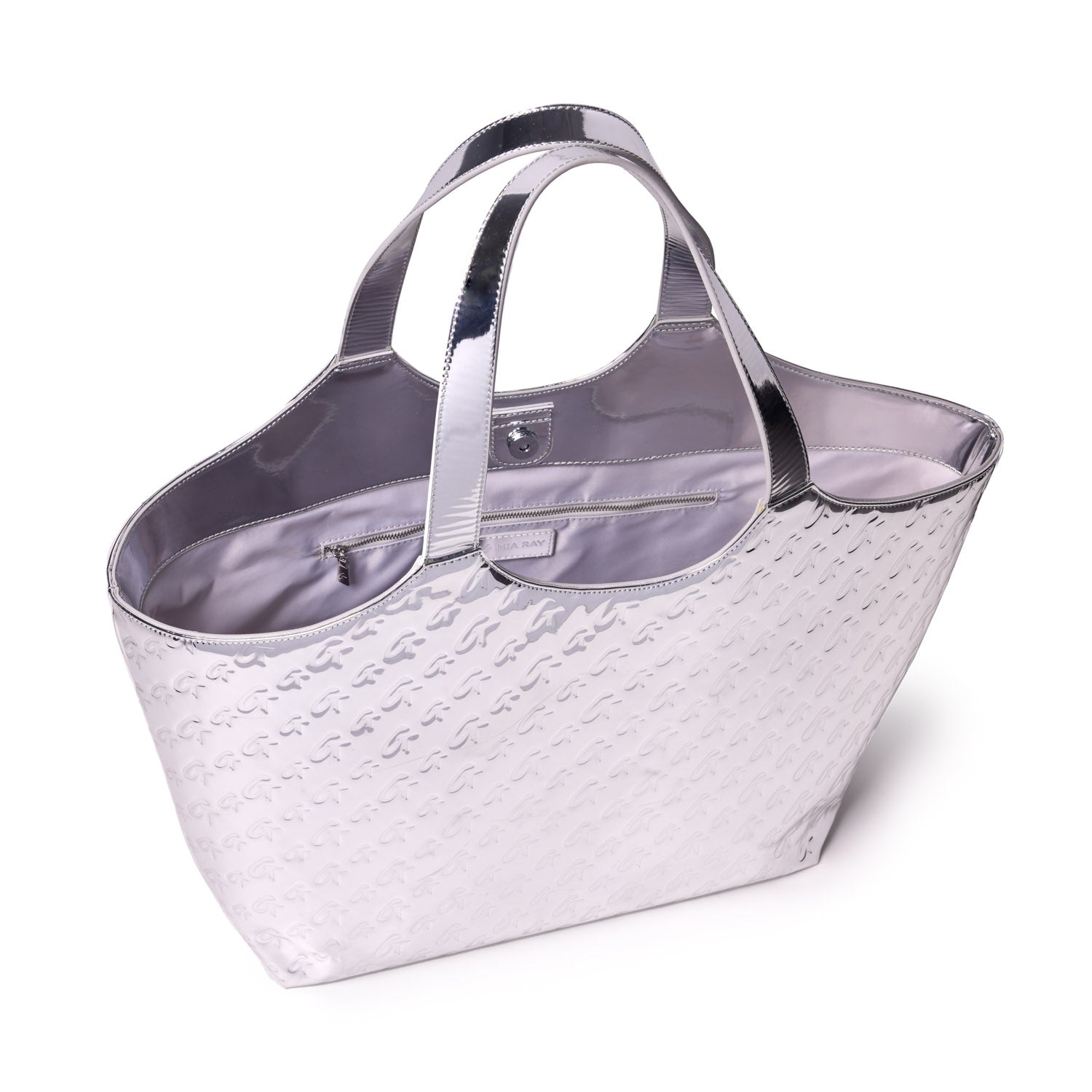 Metallic Monogram Maxi Tote Bag - Silver Shiny Large Handbag for Women | Perfect for Work, Travel, and Everyday Use