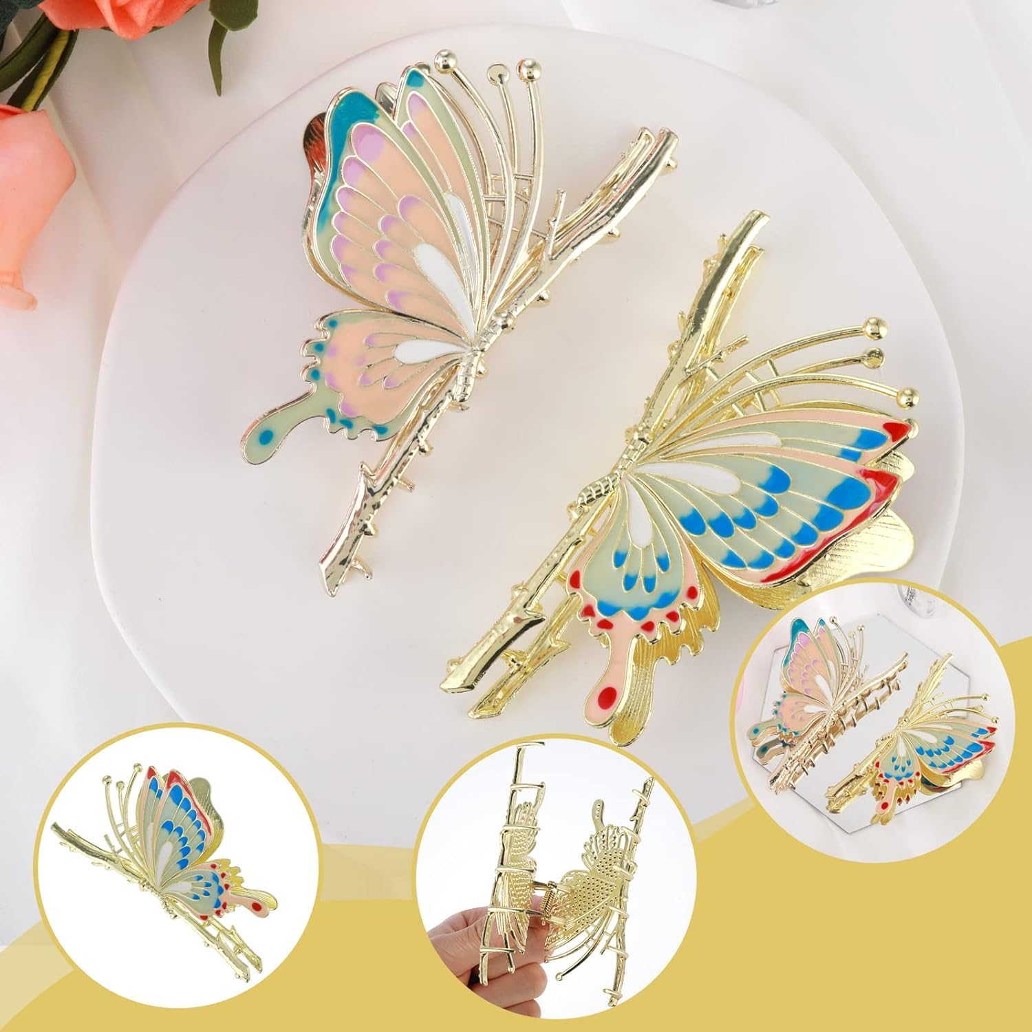 **Large Non-Slip Butterfly Hair Clips for Women – Sparkly Strong Metal Hair Claw Clips, Cute Jaw Clips for Thick Hair – Perfect for Ponytails, Buns & Everyday Styling**