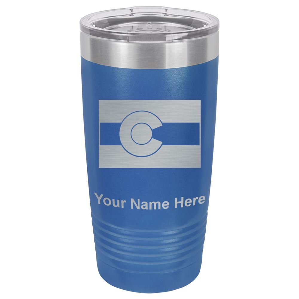 LaserGram 20oz Vacuum Insulated Stainless Steel Tumbler with Colorado Flag Design - Personalized Engraved Travel Mug for Hot & Cold Drinks - Perfect for Hiking, Camping & Office Use (Dark Blue)