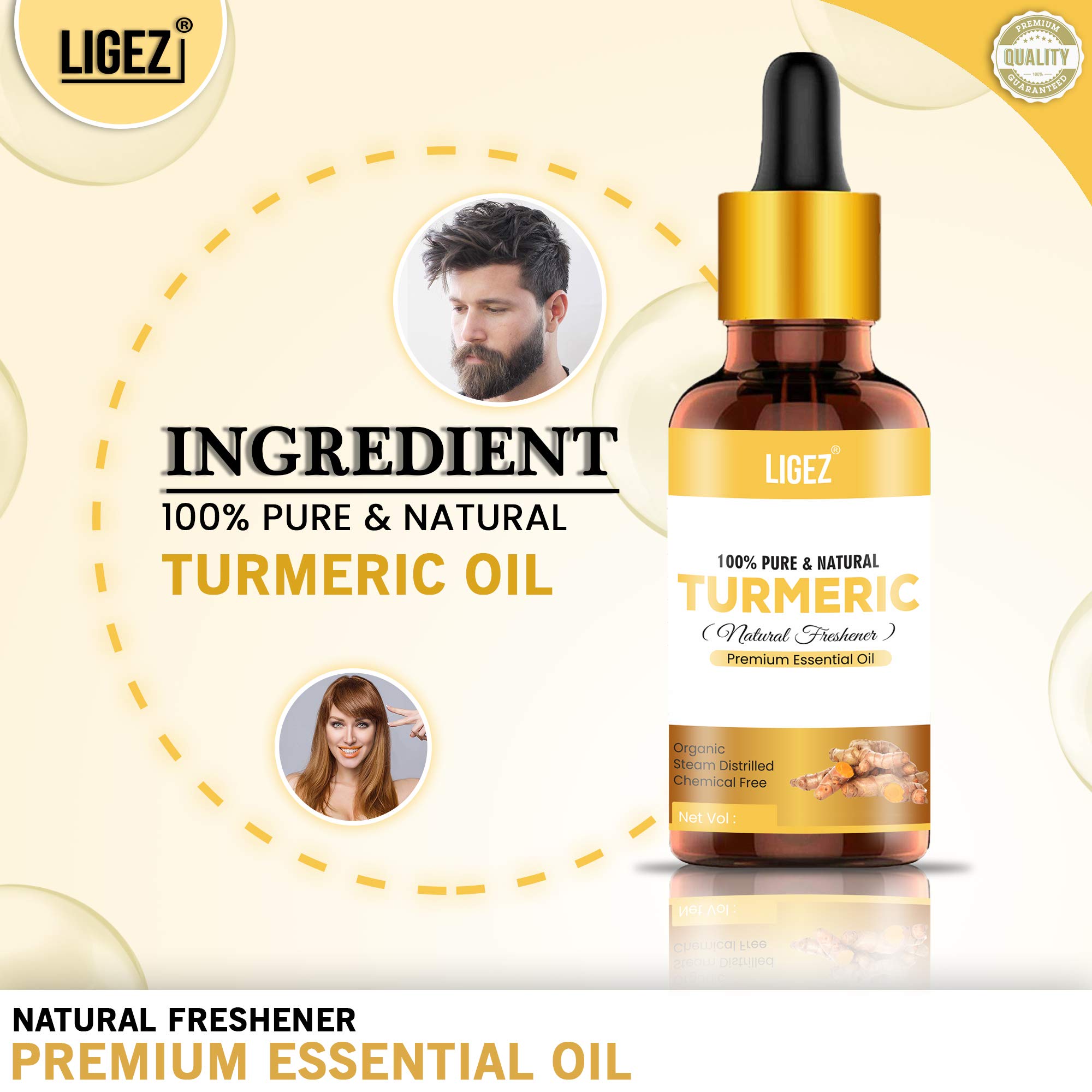 Ligez 100% Pure Natural Undiluted Turmeric Essential Oil - 15ml for Skin Care, Hair Growth & Aromatherapy | Perfect for Massage, DIY Beauty Recipes & Relaxation