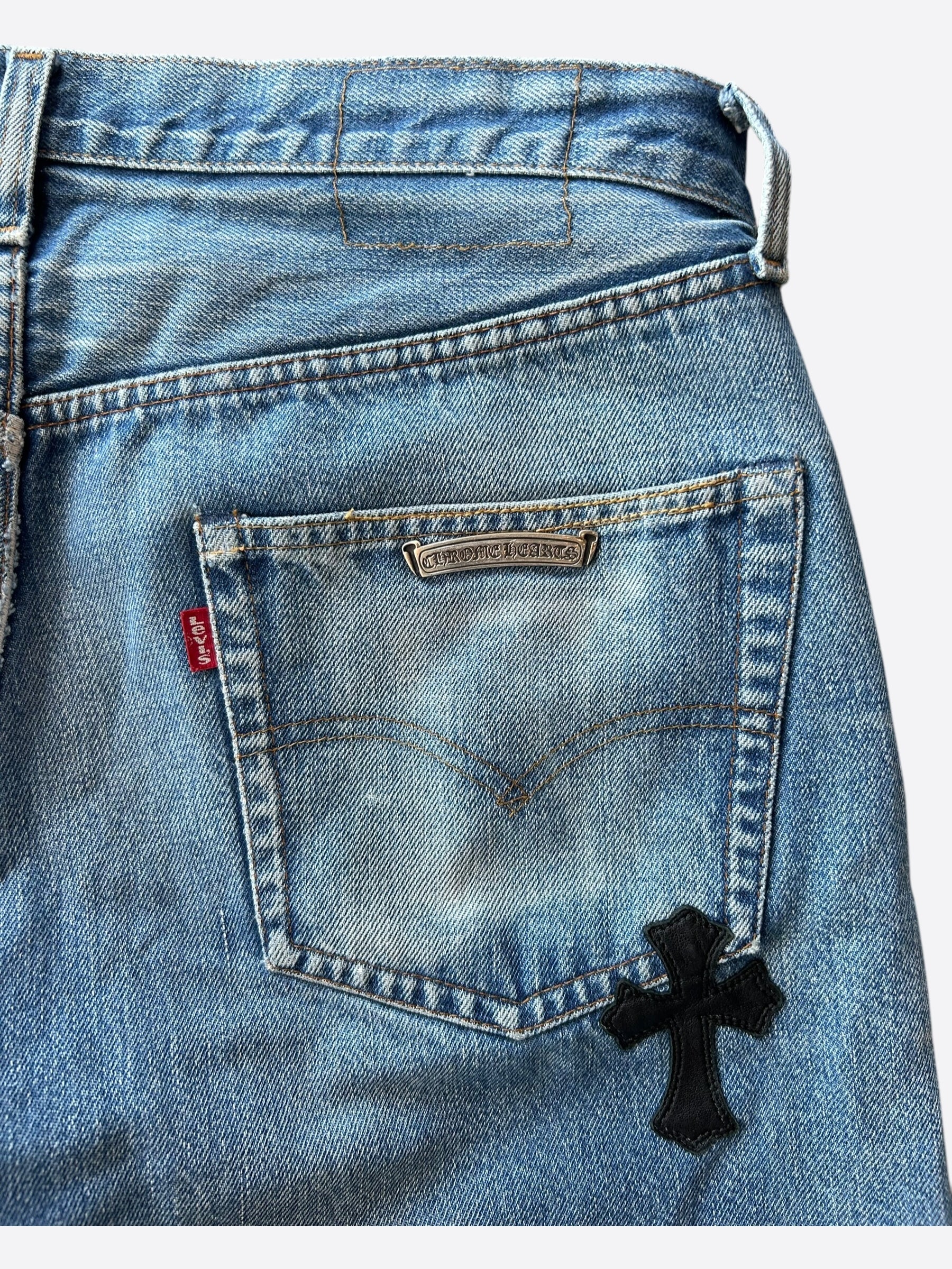 Chrome Hearts x Levi's Blue & Black Cross Patch Denim Jeans for Men - Stylish Vintage Streetwear for Casual Outfits and Night Out
