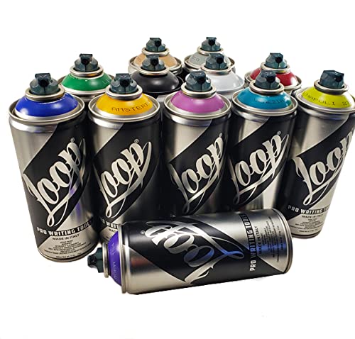 Loop Spray Paint Aerosol Art Set - 12 Complementary Colors (400ml Each) for Graffiti, Street Art & DIY Projects | Professional Artist Cans for Indoor & Outdoor Use