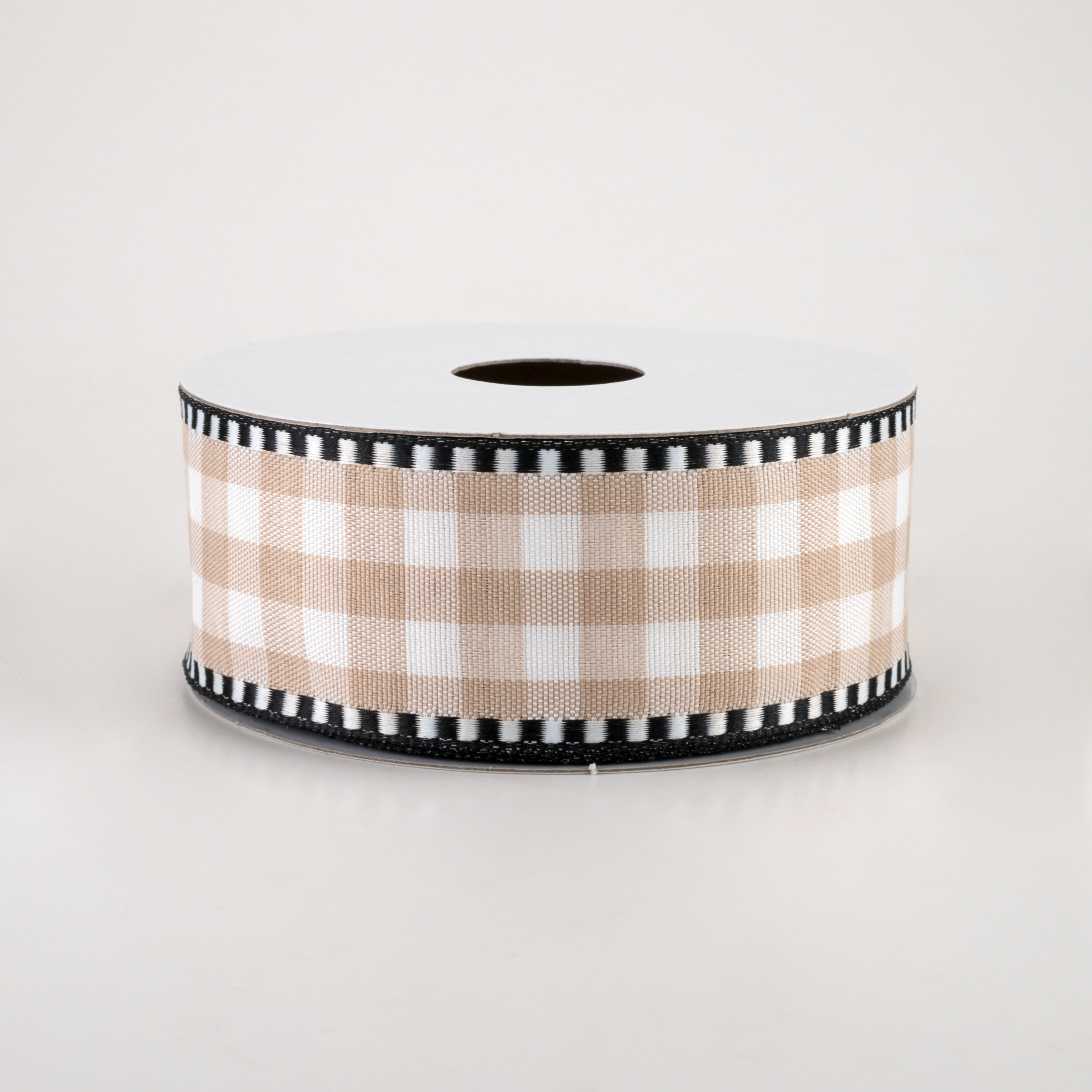 1.5 Inch Dashed Edge Check Plaid Ribbon - Natural & White Cotton Craft Ribbon (10 Yards) for Gift Wrapping, DIY Scrapbooking, and Home Decor