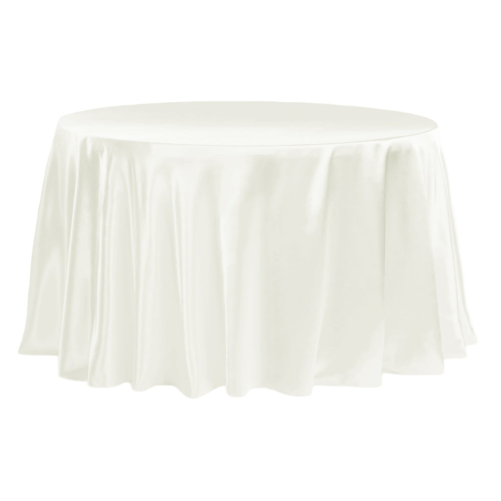 132-Inch Round Satin Tablecloth in Ivory - Elegant Dining & Wedding Decor for Formal Events
