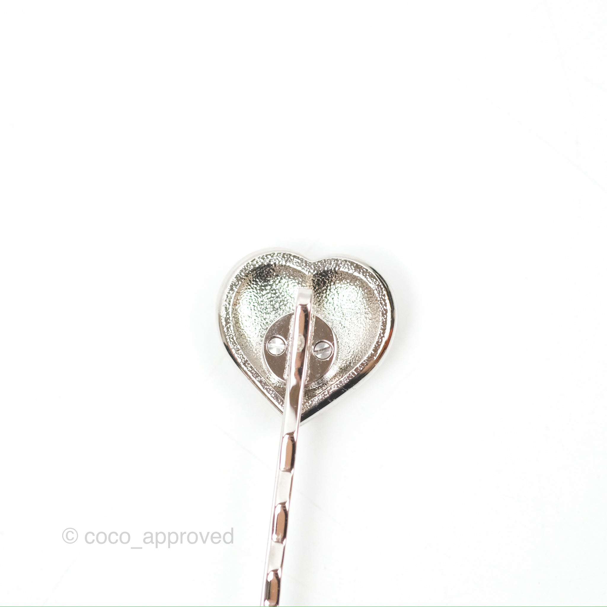 Chanel CC Crystal Heart Hair Clip Silver Tone 23B - Elegant Hair Accessory for Women, Perfect for Parties, Weddings & Special Occasions