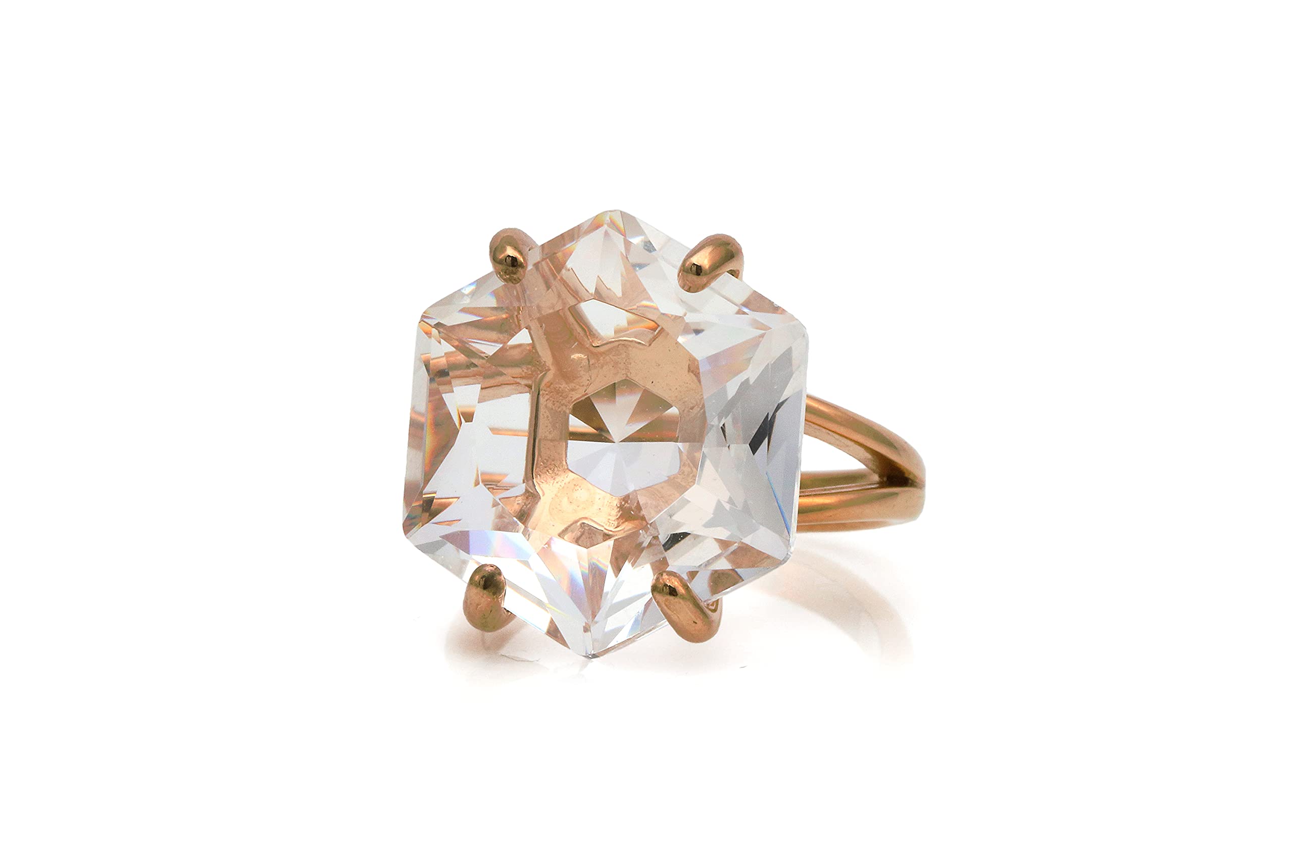 Hexagon Clear Quartz Silver Ring - Handmade Women's Jewelry for Engagement & Gifting