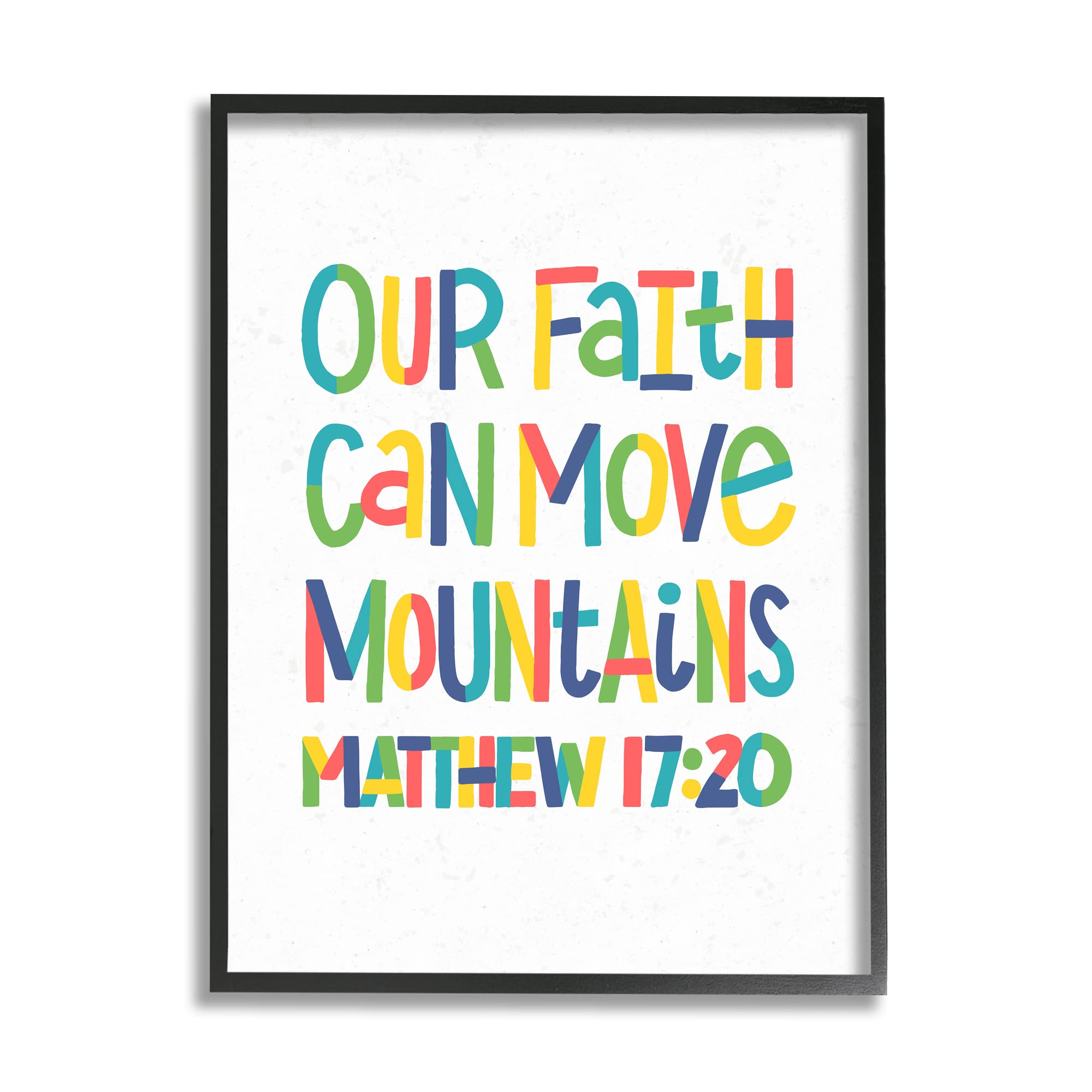 Stupell Industries 'Our Faith Can Move Mountains' Matthew 17:20 Proverbs Framed Wall Art - 16x20 Inches, Black Frame & White Background - Inspirational Christian Home Decor for Living Room, Bedroom or Office