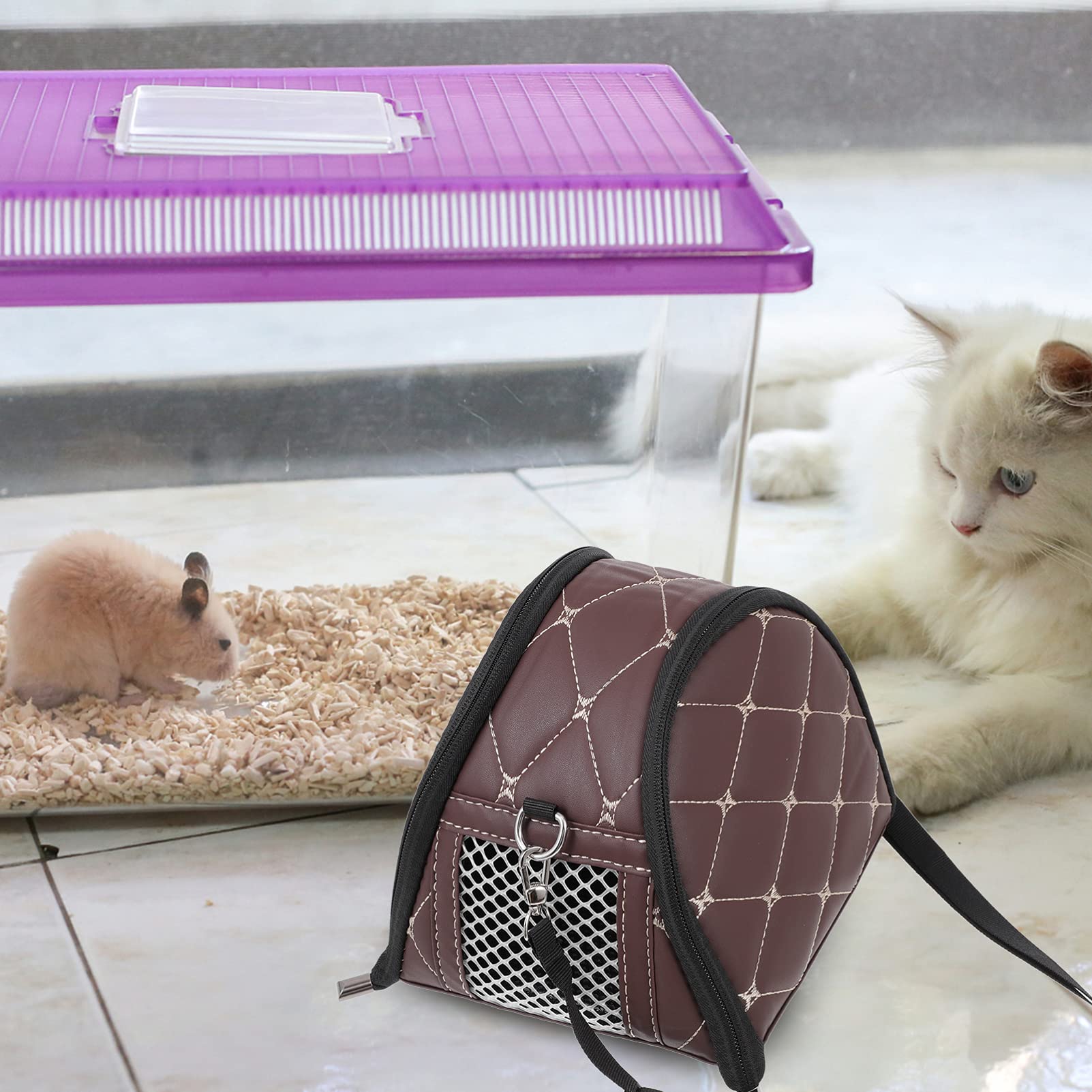 Balacoo 1pc Portable Hamster Backpack Travel Cage - Small Animal Carrier for Hamsters, Hedgehogs, Guinea Pigs & Parrots | Durable PU Pet Handbag for Vet Visits, Outdoor Adventures & Travel